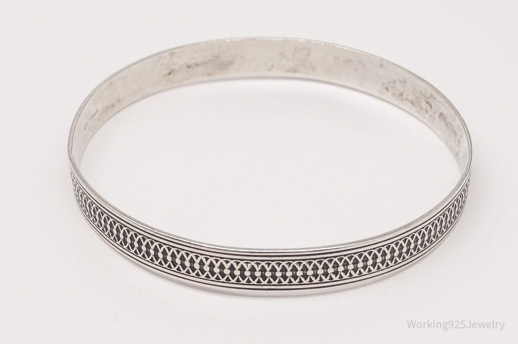 Antique Sterling Silver Bangle Bracelet - 7 5/8"