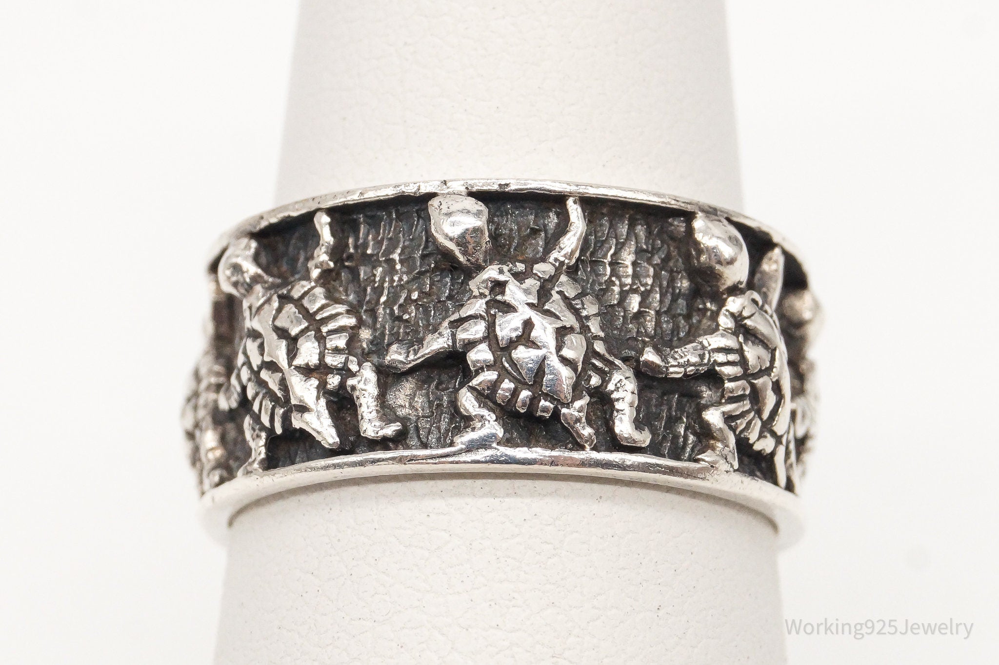 Vintage Turtles Sterling Silver Band Ring - Size 6.5