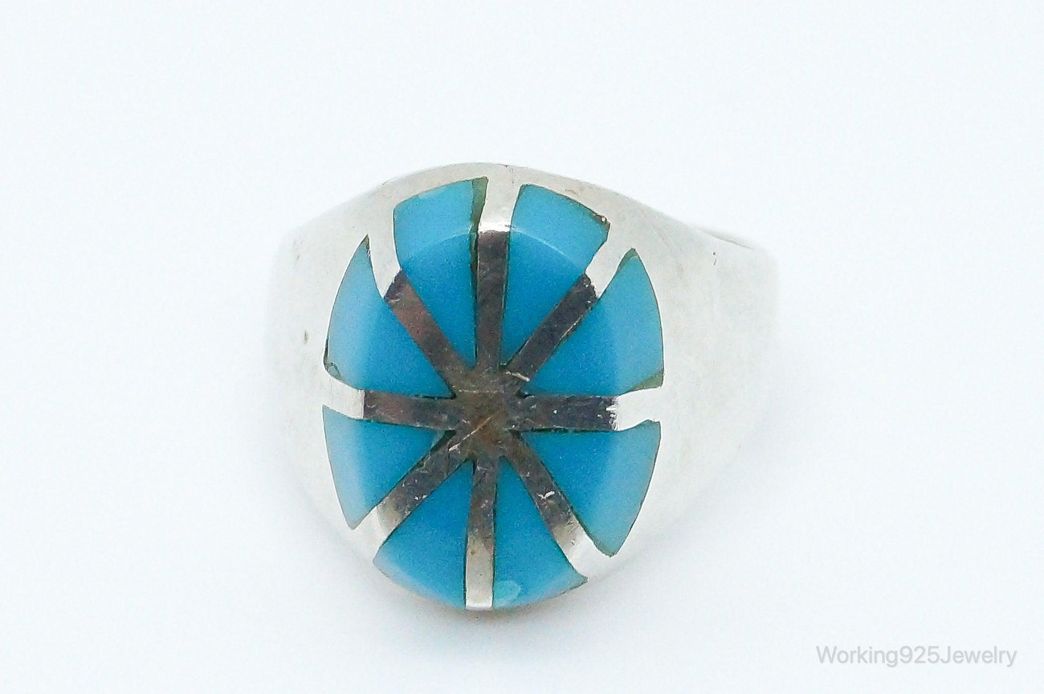 Vintage Native American Turquoise Unsigned Sterling Silver Ring - Size 5