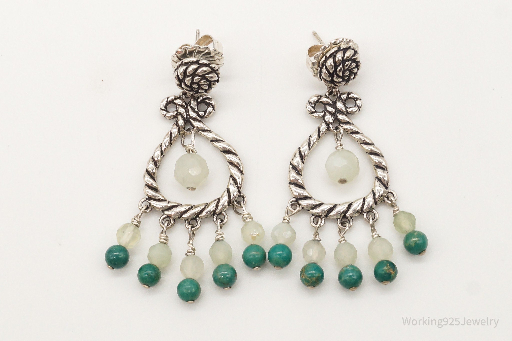 Western Carolyn Pollack Relios Green Quartz Turquoise Sterling Silver Earrings