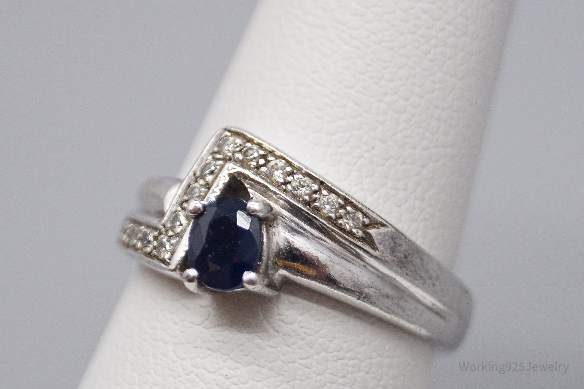 Vintage Sapphire Cubic Zirconia Sterling Silver Ring - Size 6.25