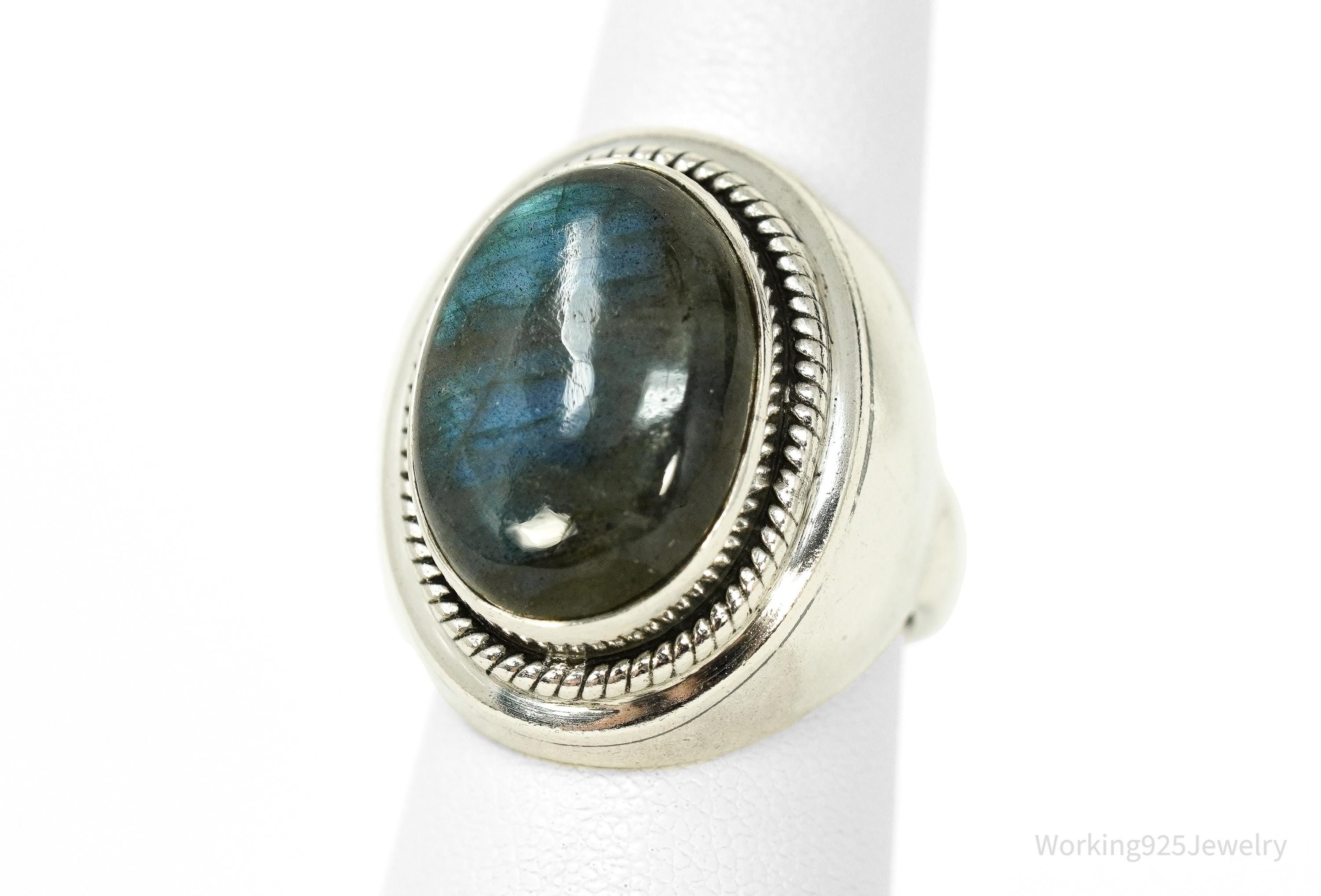 Vintage Large Labradorite Sterling Silver Ring - Size 6