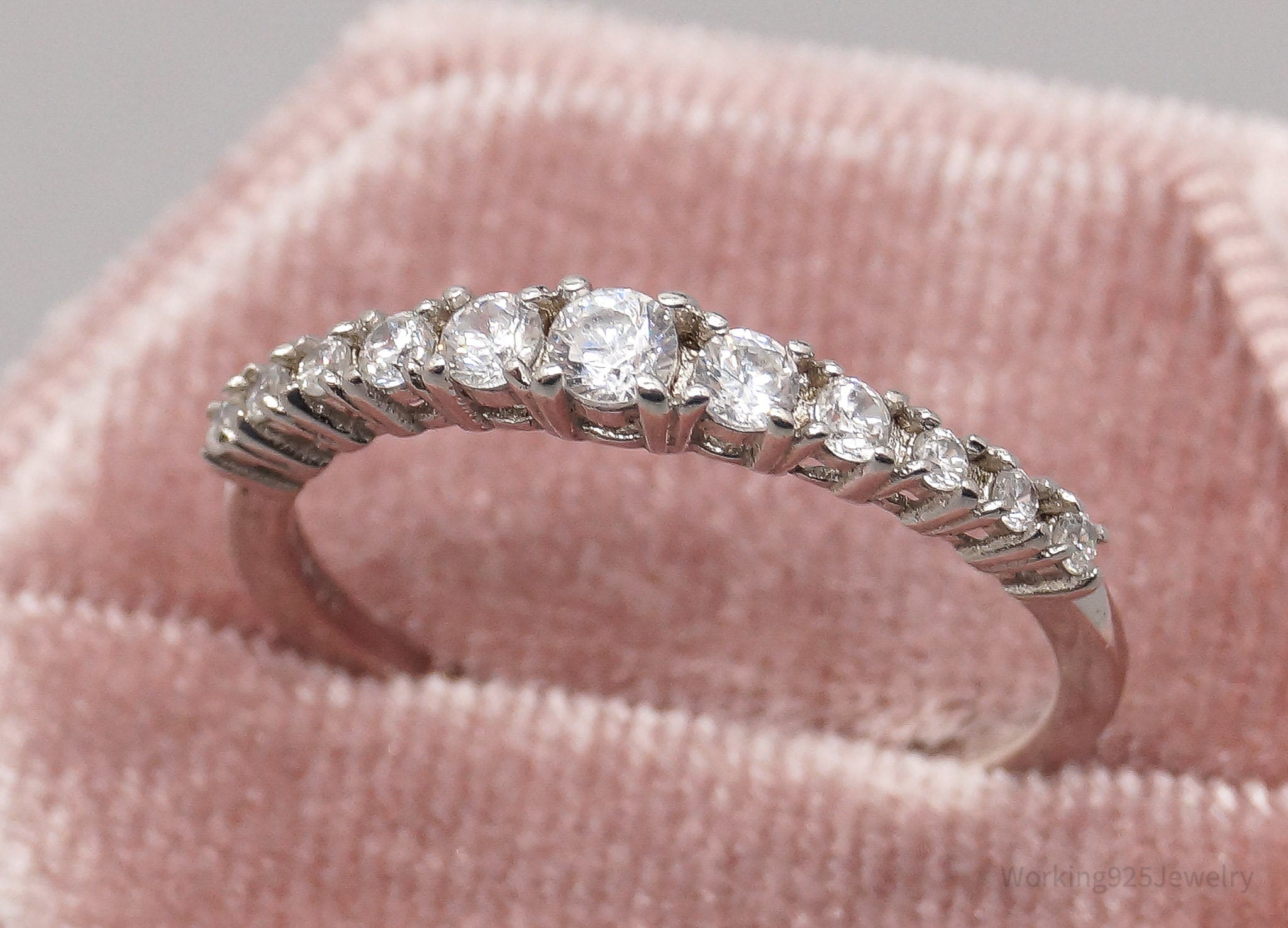 Vintage London Made Cubic Zirconia Sterling Silver Ring - Size 8.75