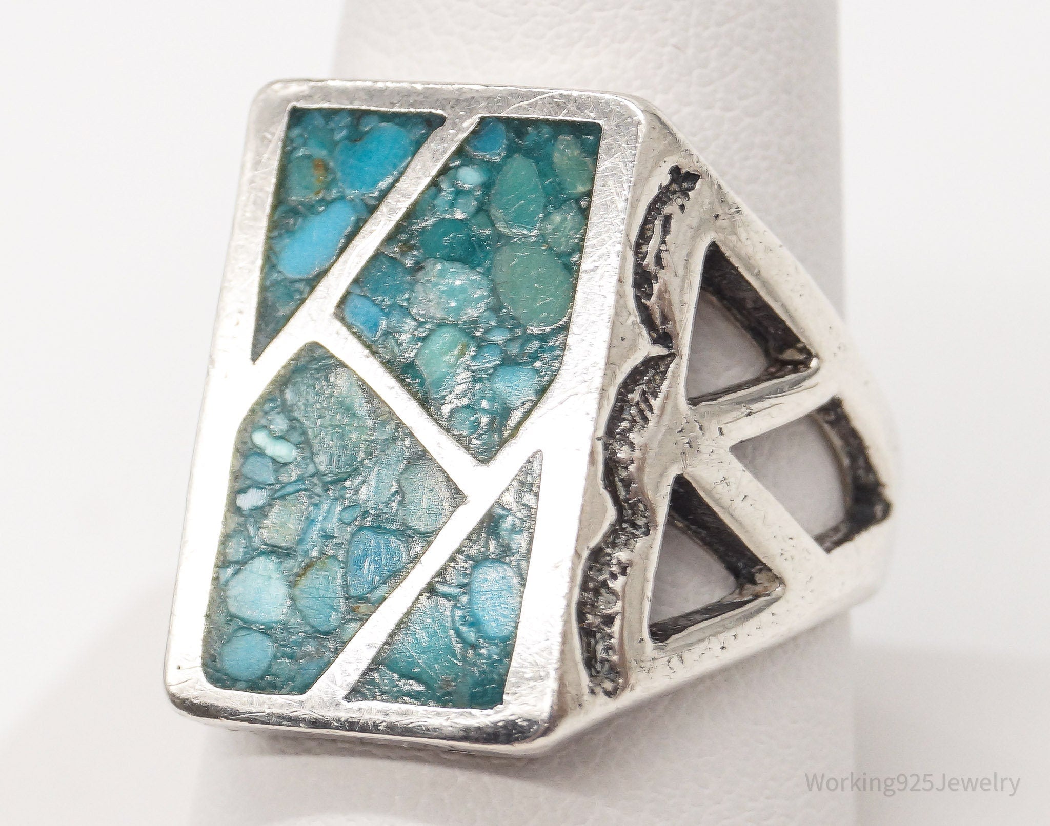 Vintage Native American Turquoise Sterling Silver Ring - Size 9.25