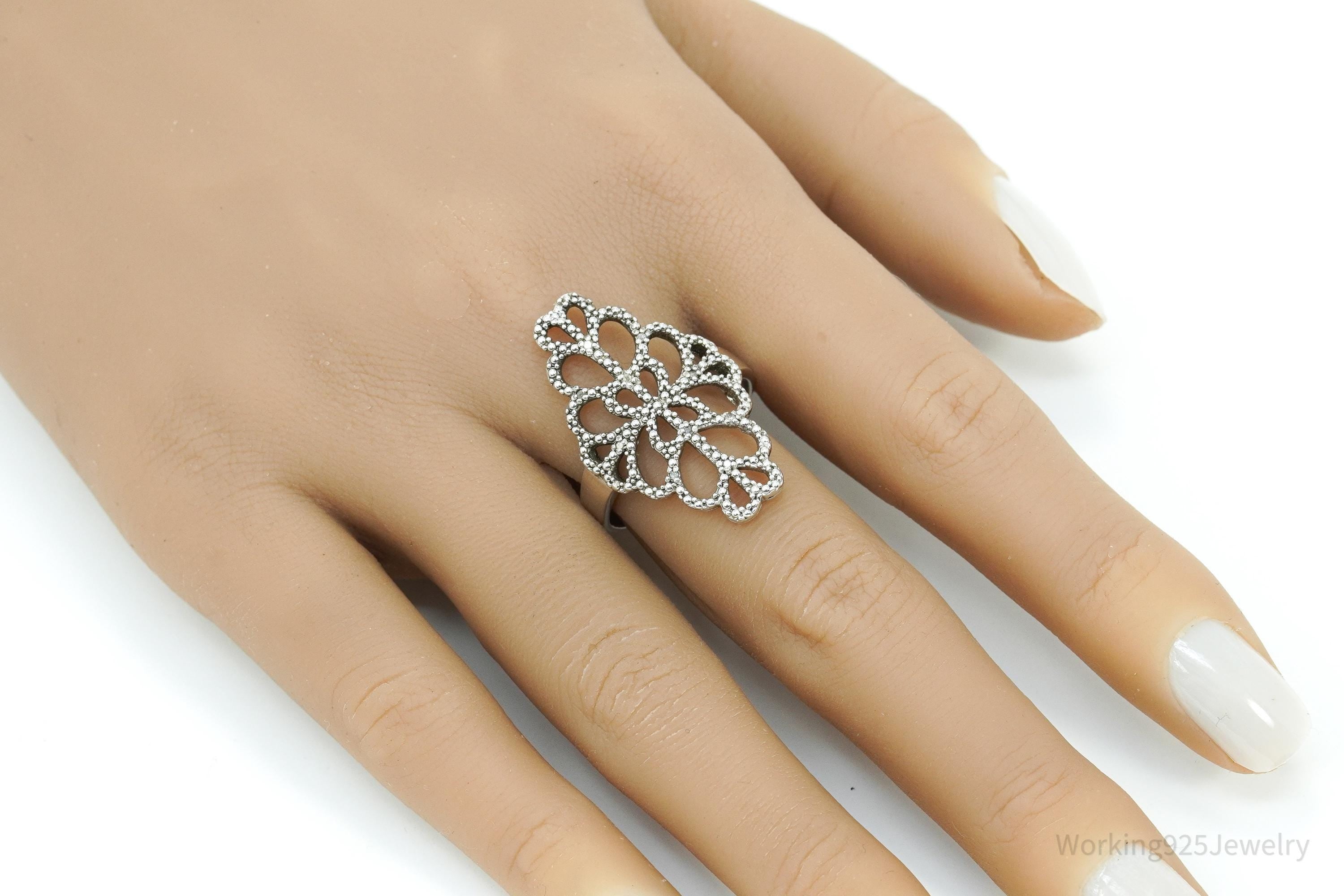 Vintage Diamond Sterling Silver Ring - Size 10