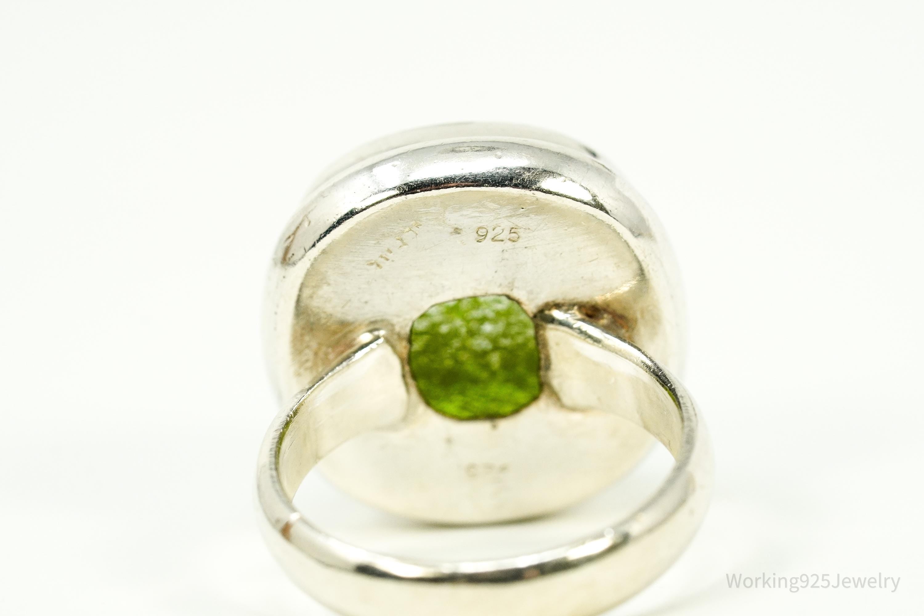 Vintage Green Dichroic Glass Sterling Silver Ring - Size 6