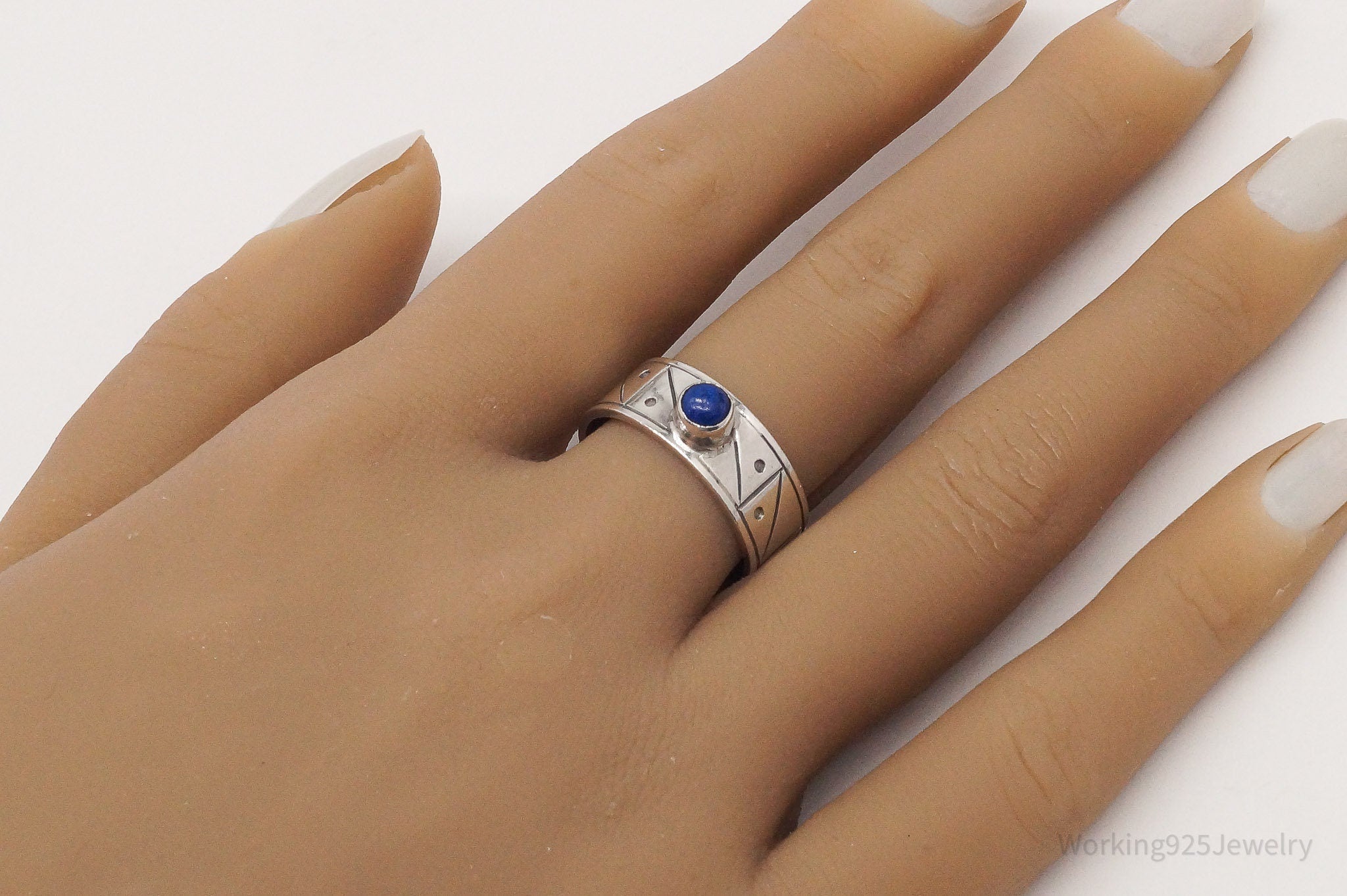 Vintage Lapis Lazuli Sterling Silver Ring - Size 8.5