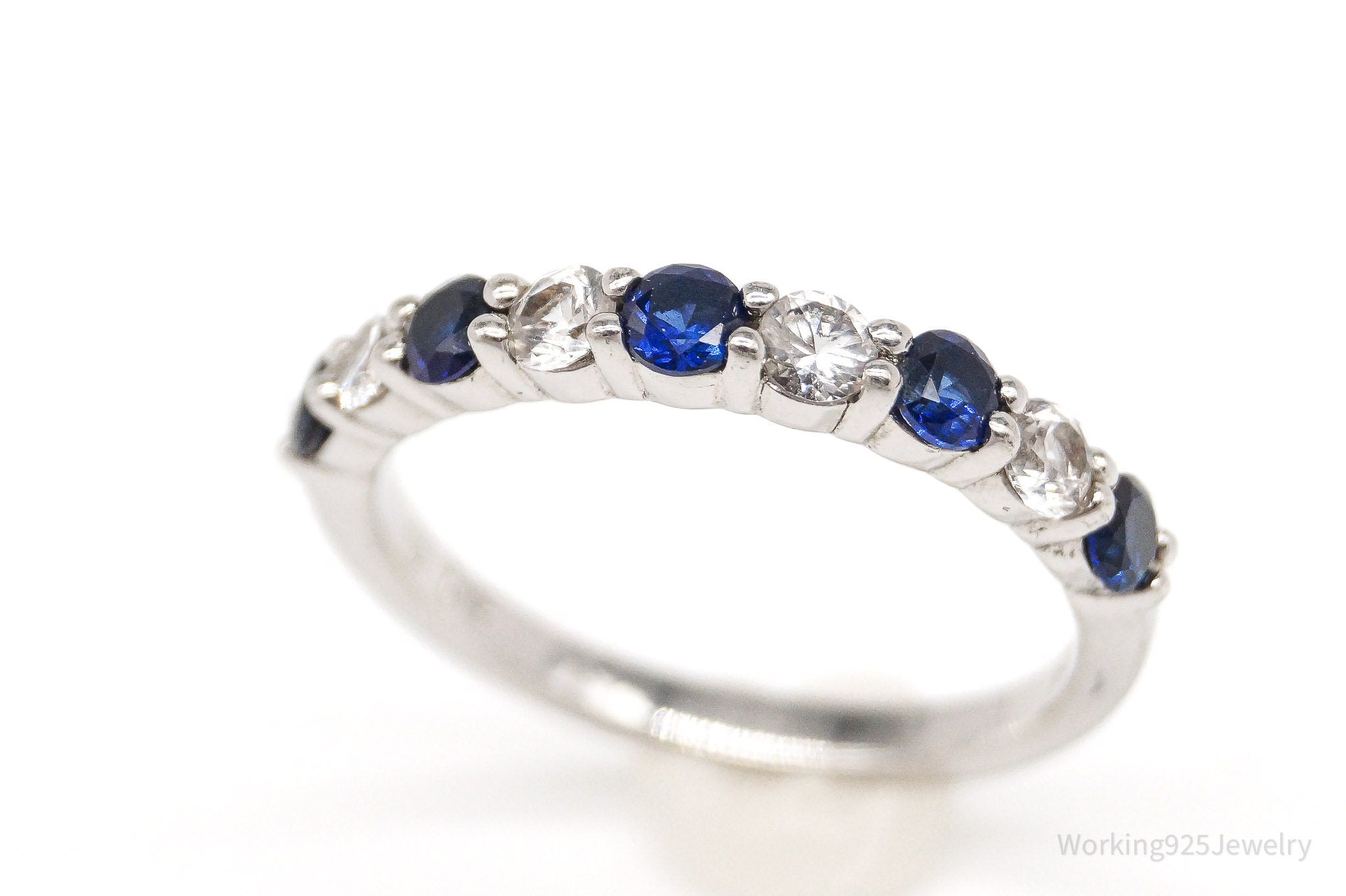 Vintage SAI Lab Sapphire Cubic Zirconia Sterling Silver Ring - Size 6.75