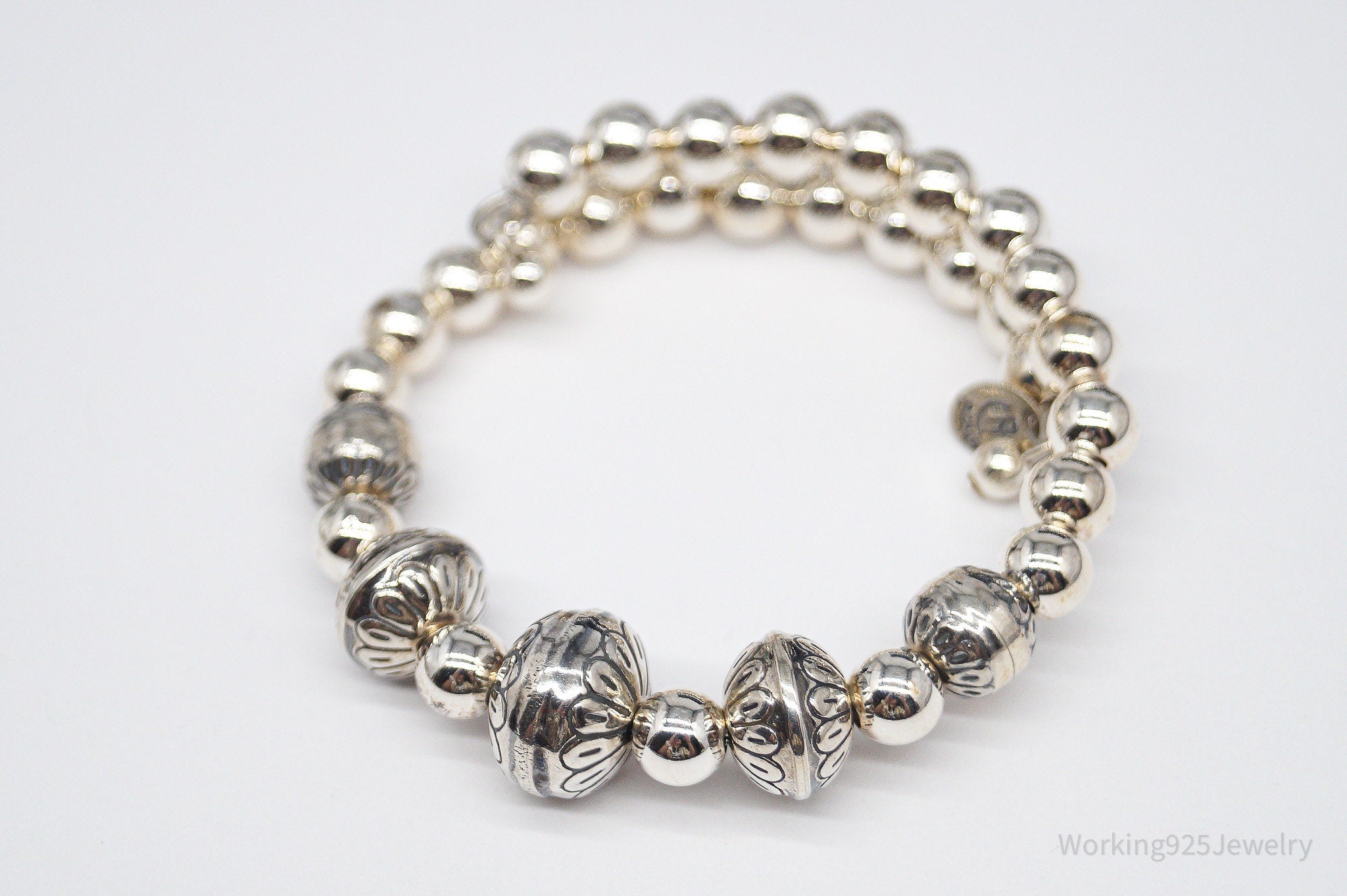 Vintage Native Carolyn Pollack Sterling Silver Adjustable Bead Bracelet 5"-7"
