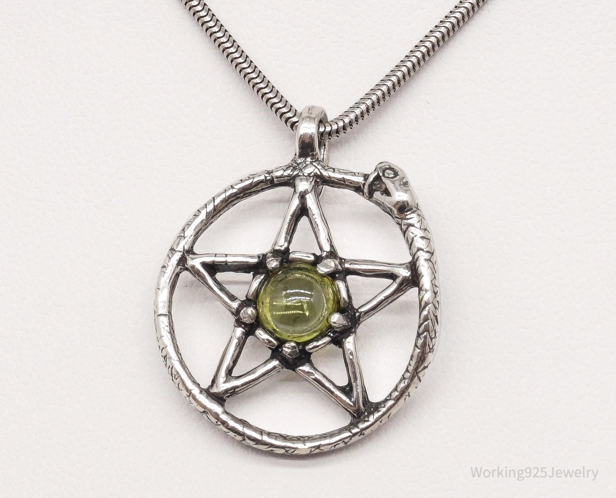 Vintage Ouroboros Peridot Sterling Silver Necklace 18"