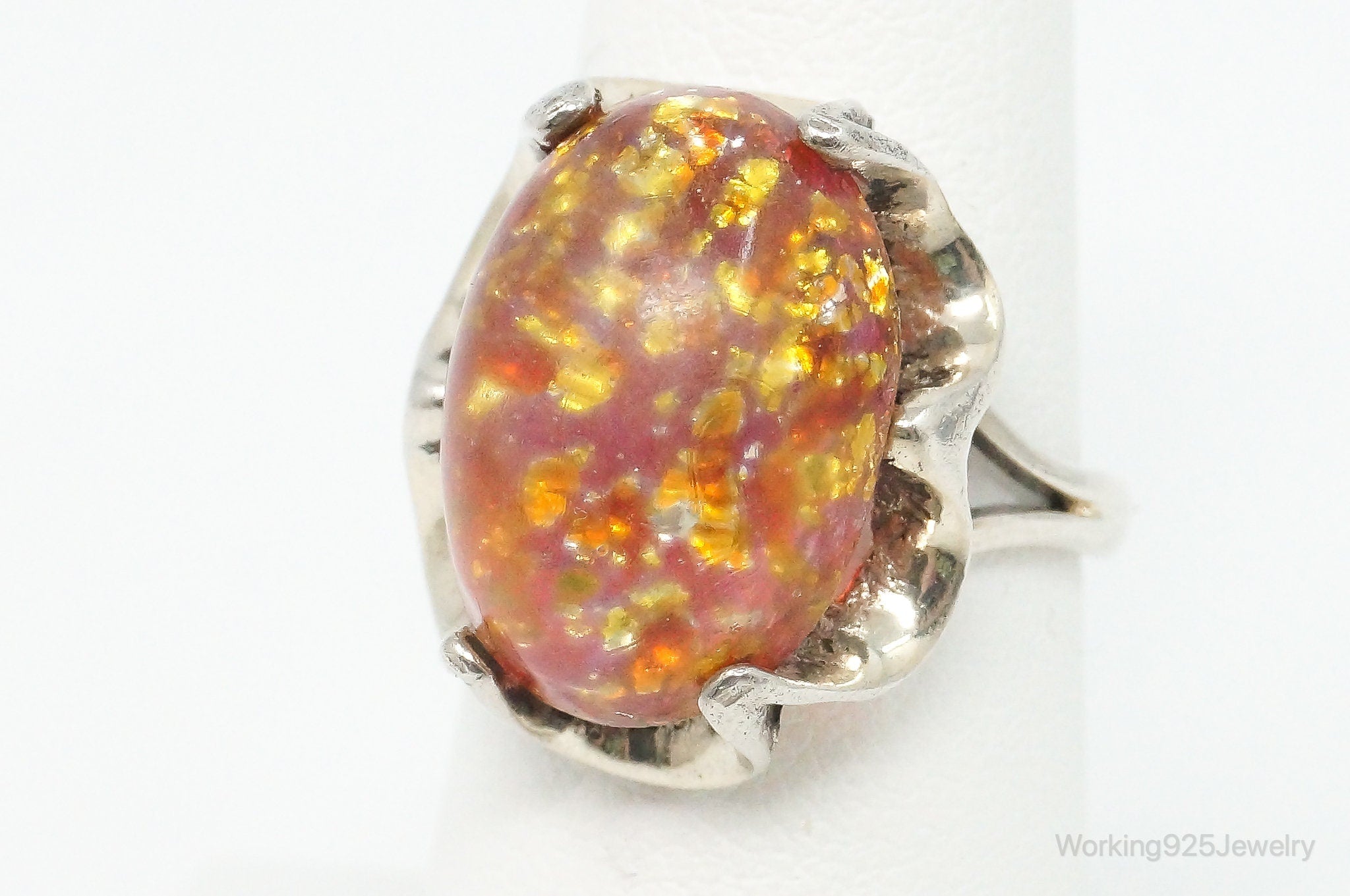 Vintage Mexico Faux Fire Opal Sterling Silver Ring - Size 6.75