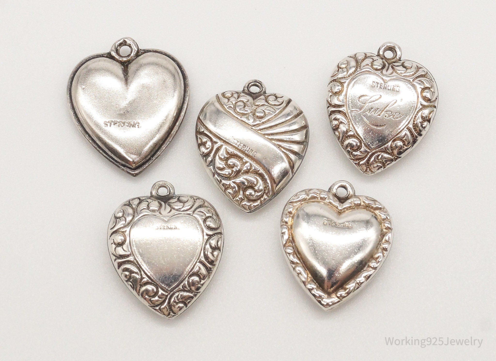 Vintage Puffy Hearts Sterling Silver Charms Lot