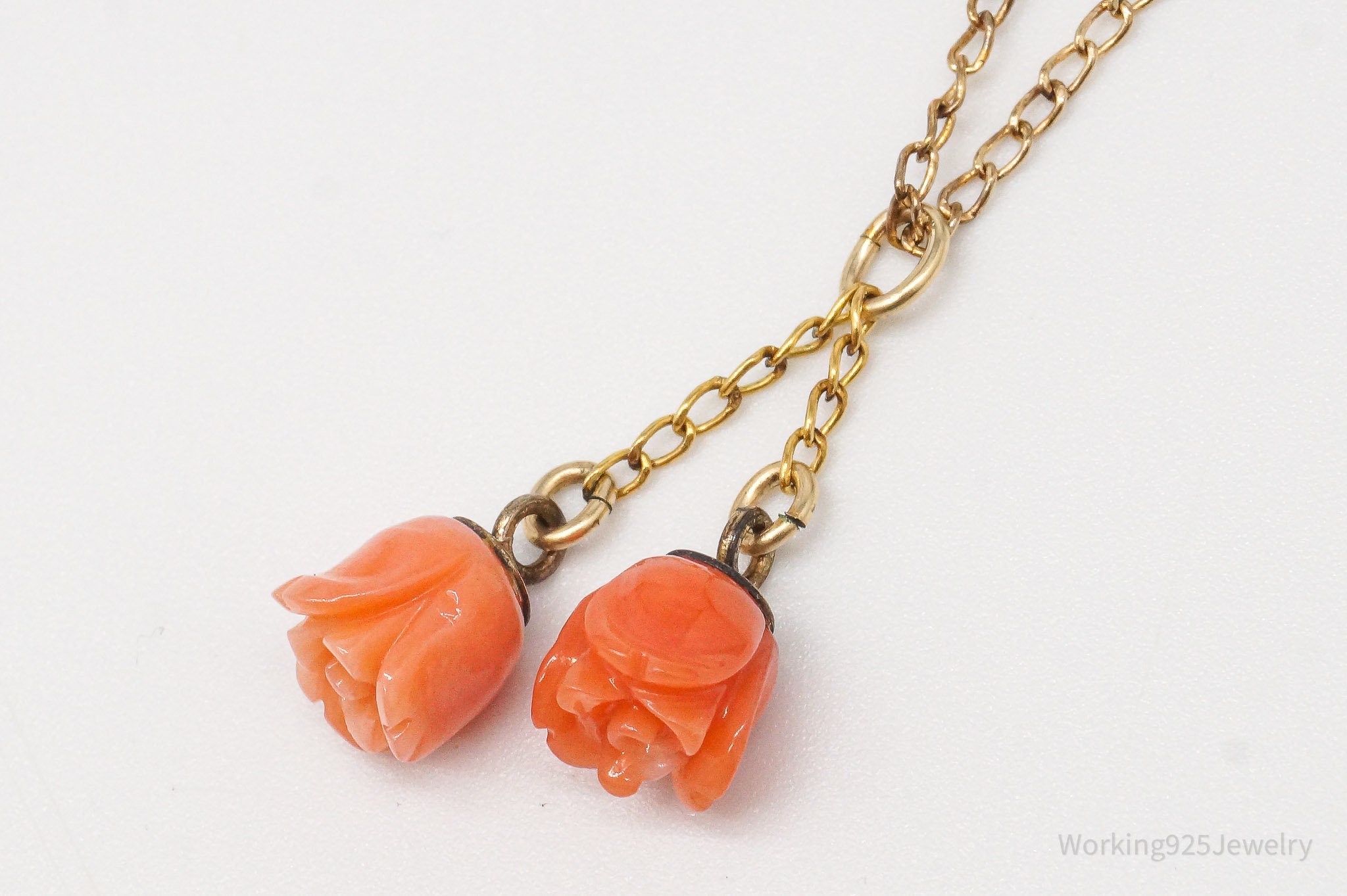 Vintage 10K Yellow Gold Filled Coral Rose Chain Necklace 18"