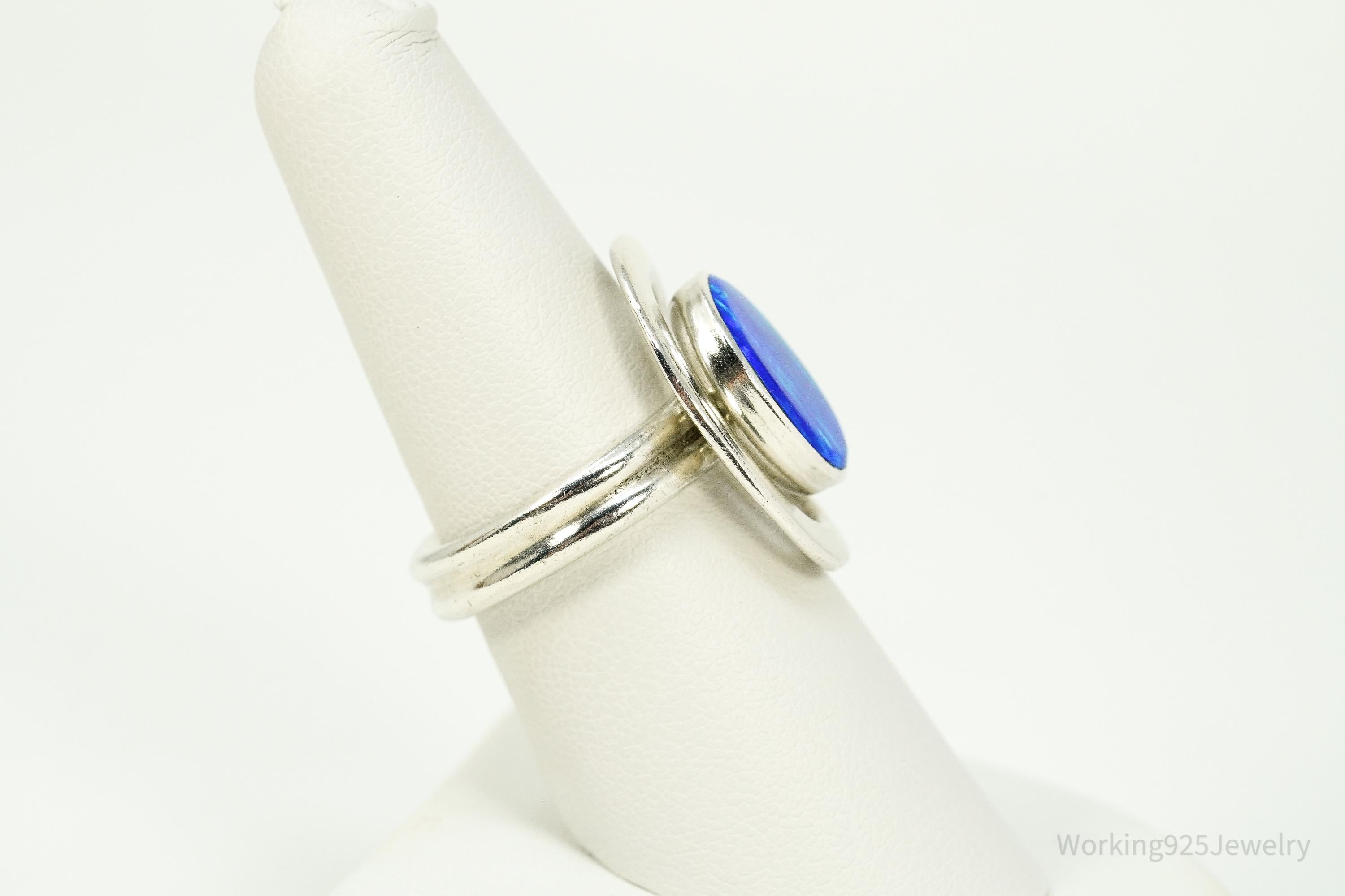 Vintage Opal Modernist Style Sterling Silver Ring - Size 8