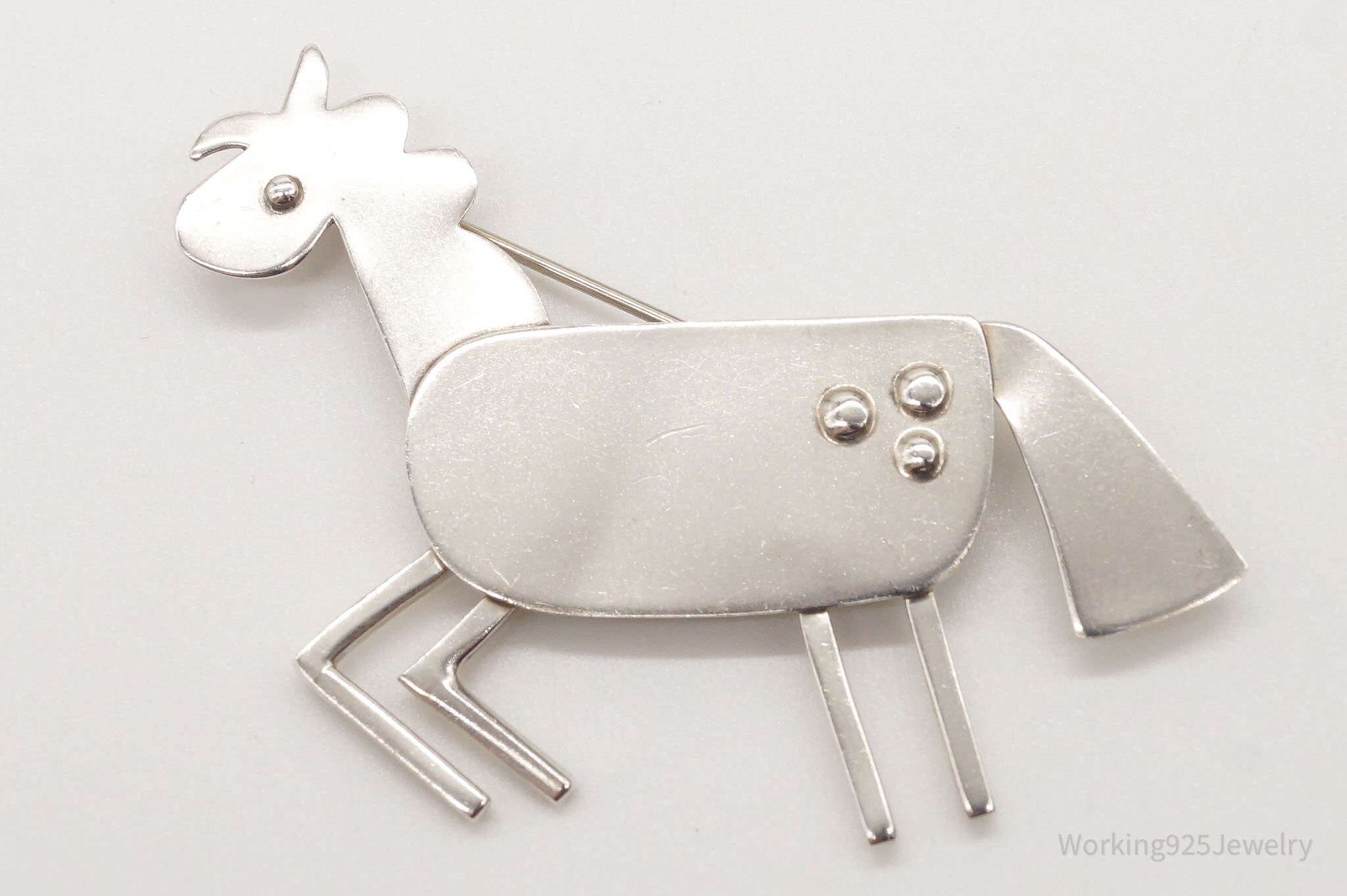 Vintage Modernist Horse Sterling Silver Brooch Pin