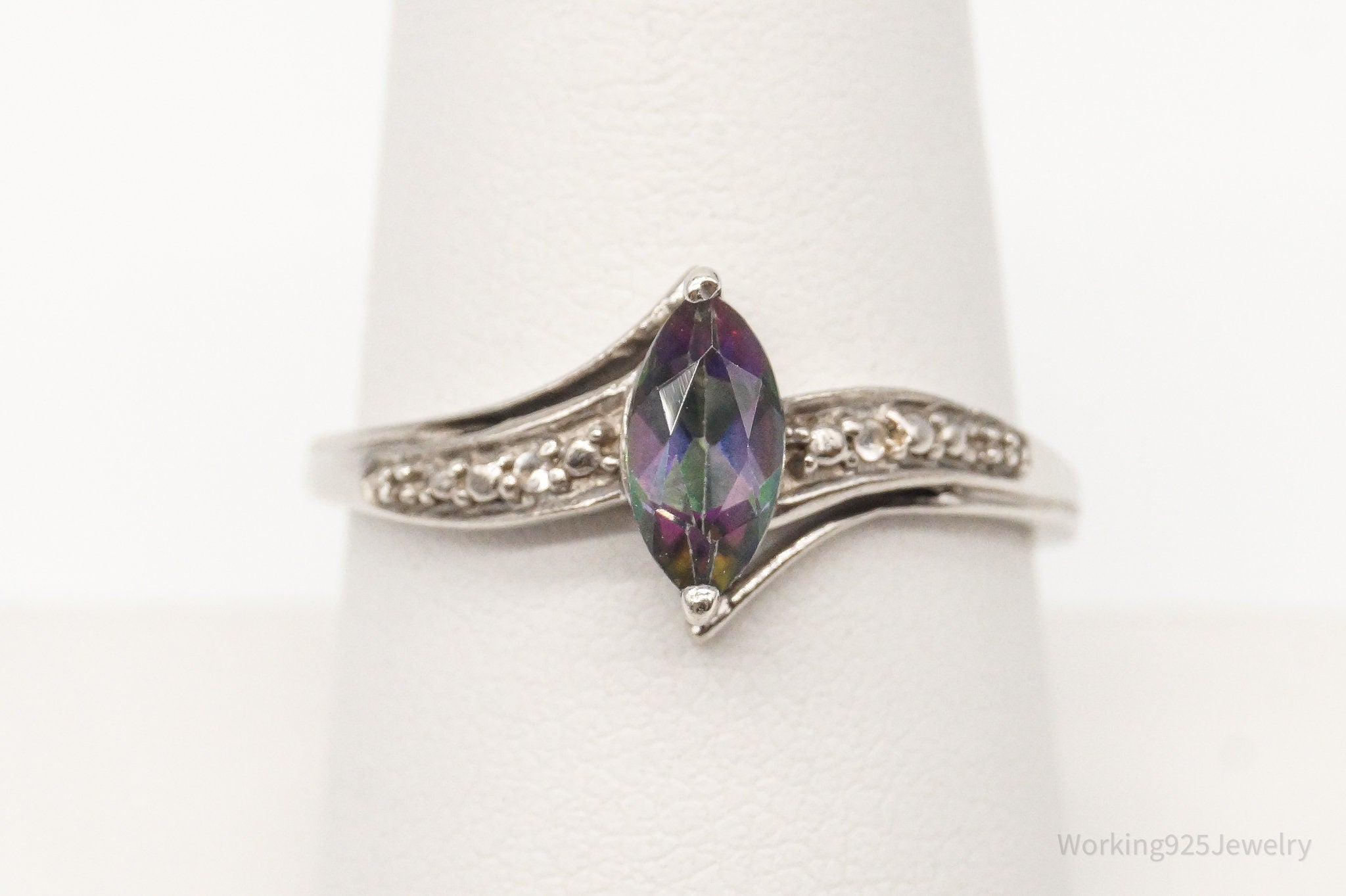 Vintage Mystic Topaz Cubic Zirconia Sterling Silver Ring - Size 8.25