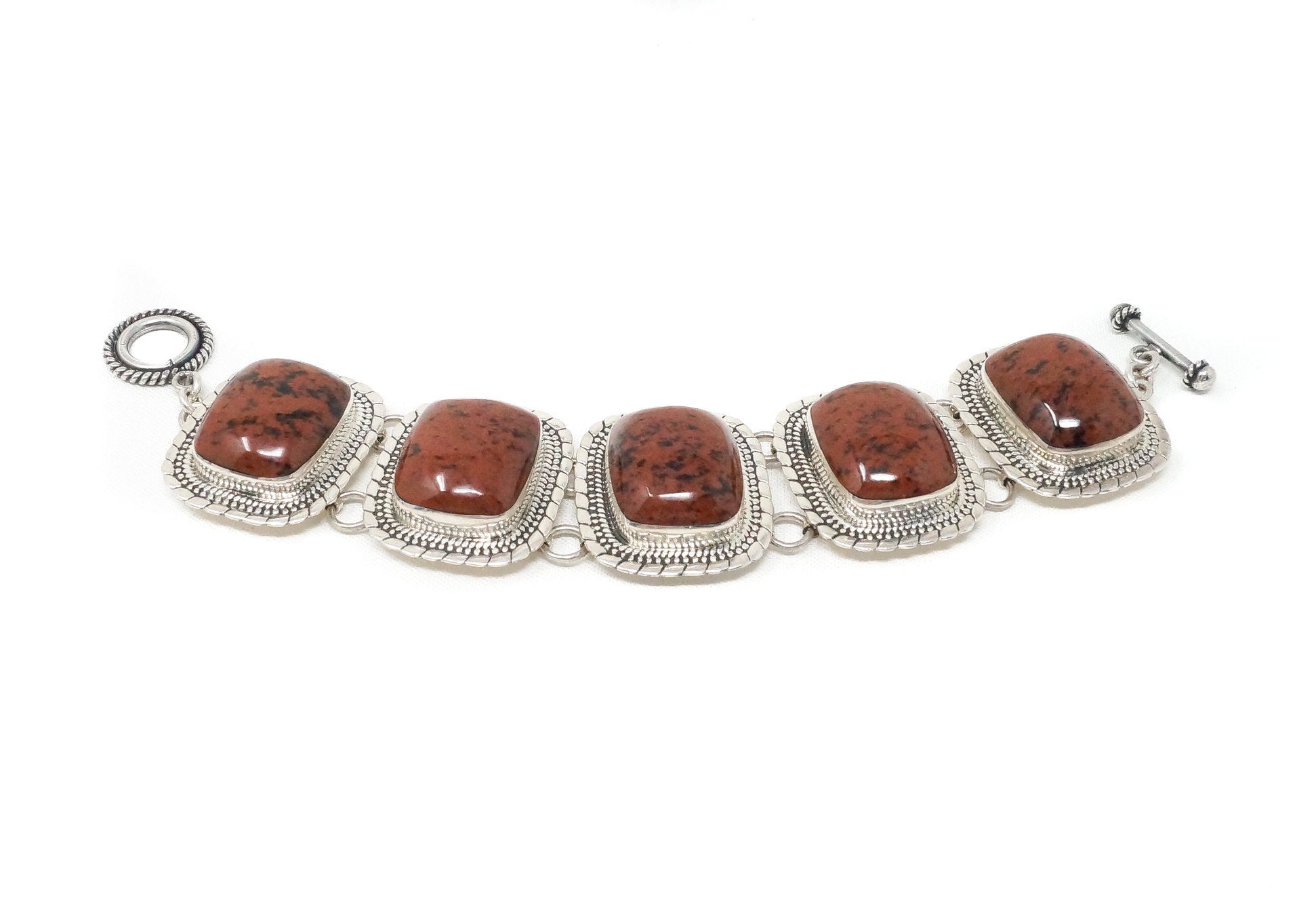 Vintage Mexico ATI Mahogany Obsidian Southwestern Sterling Silver Bracelet