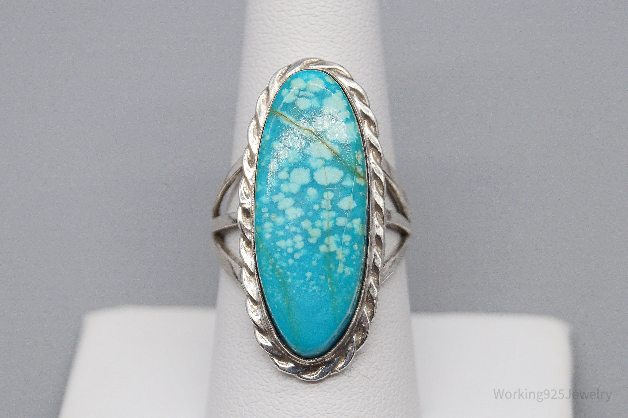 Vintage Native American Turquoise Sterling Silver Ring - Size 8.25