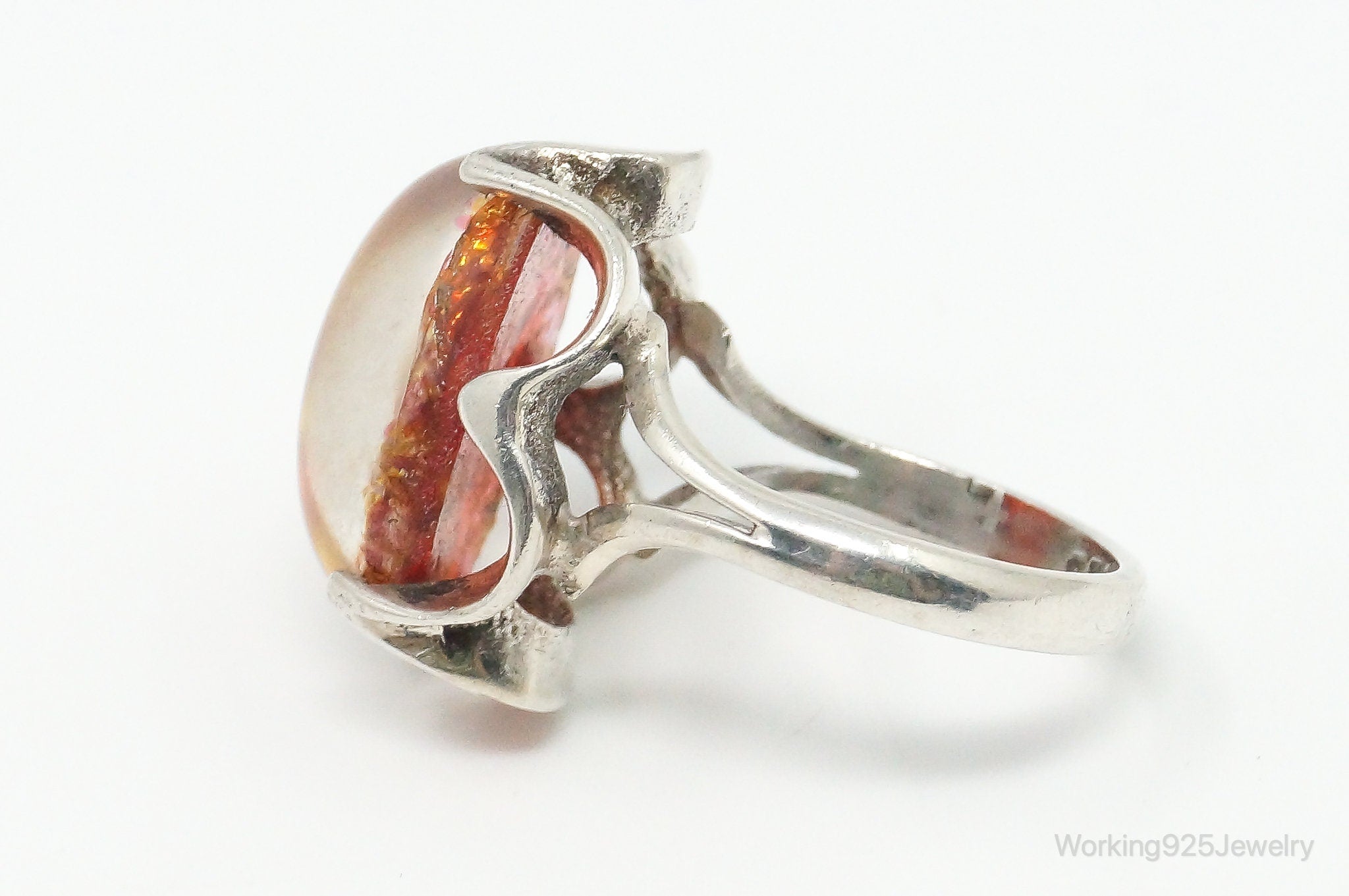 Vintage Mexico Faux Fire Opal Sterling Silver Ring - Size 6.75