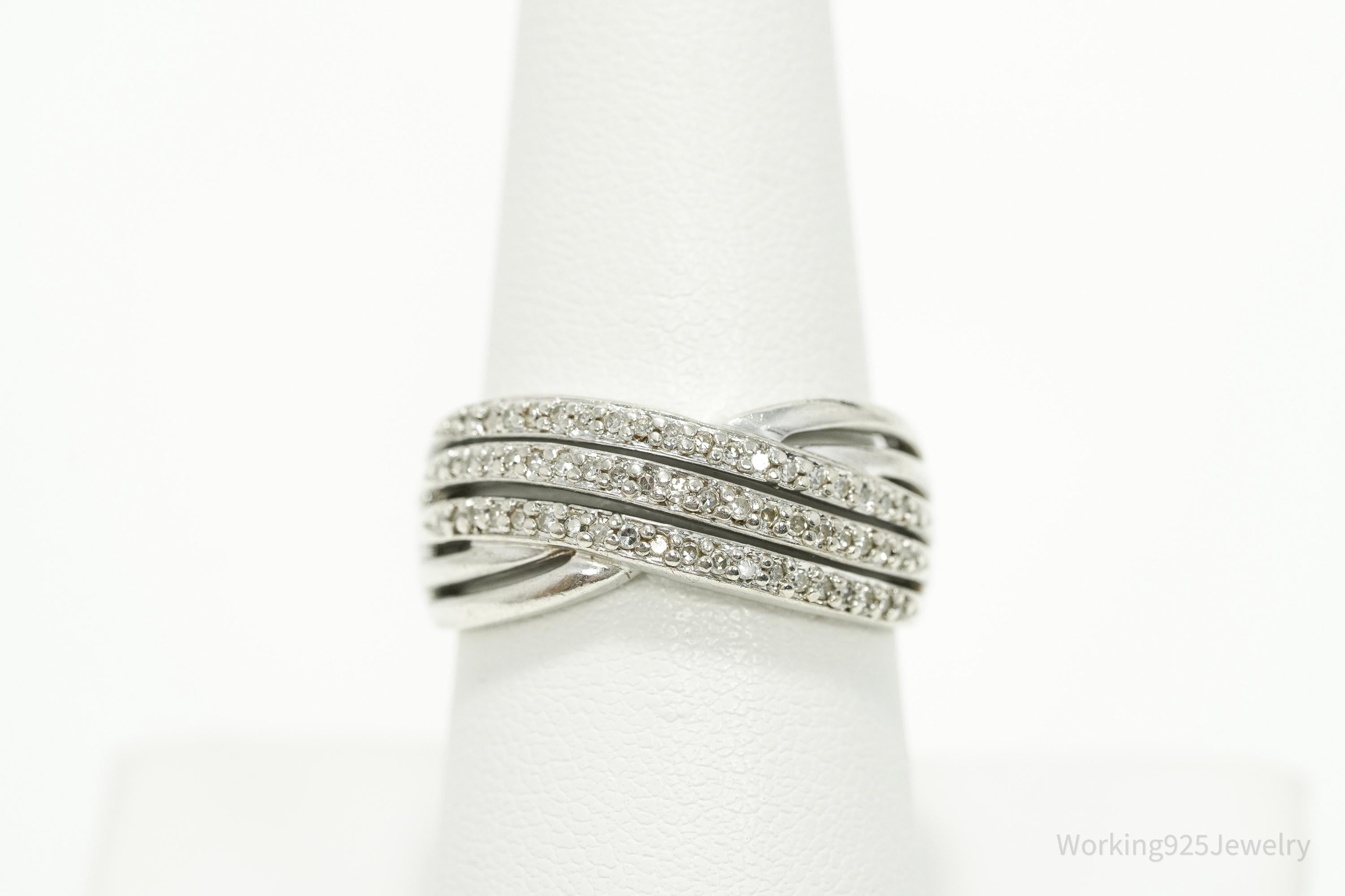 Vintage Diamond Sterling Silver Band Ring - Size 8