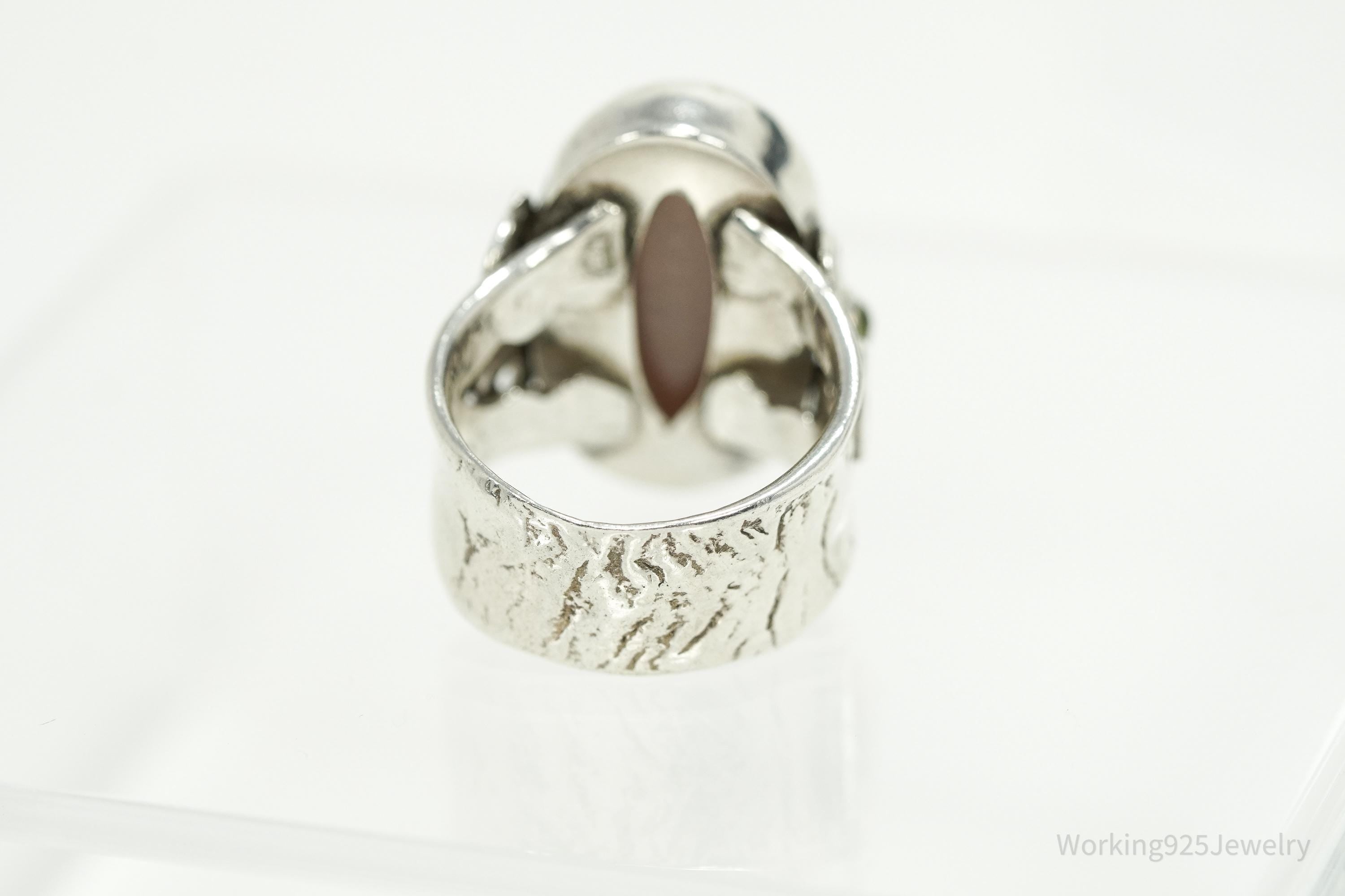 Vintage Gray Moonstone & Peridot Sterling Silver Ring Size 8