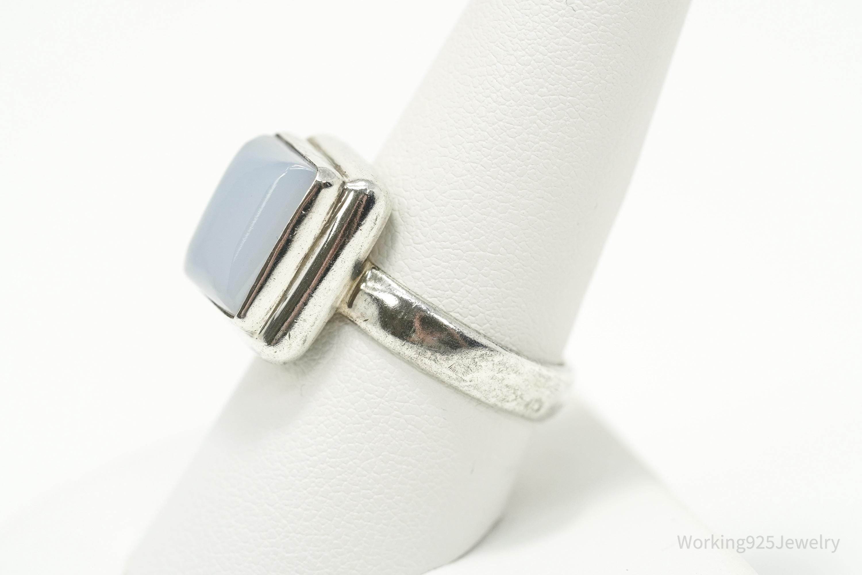 Vintage Blue Lavender Chalcedony Sterling Silver Ring - Size 9