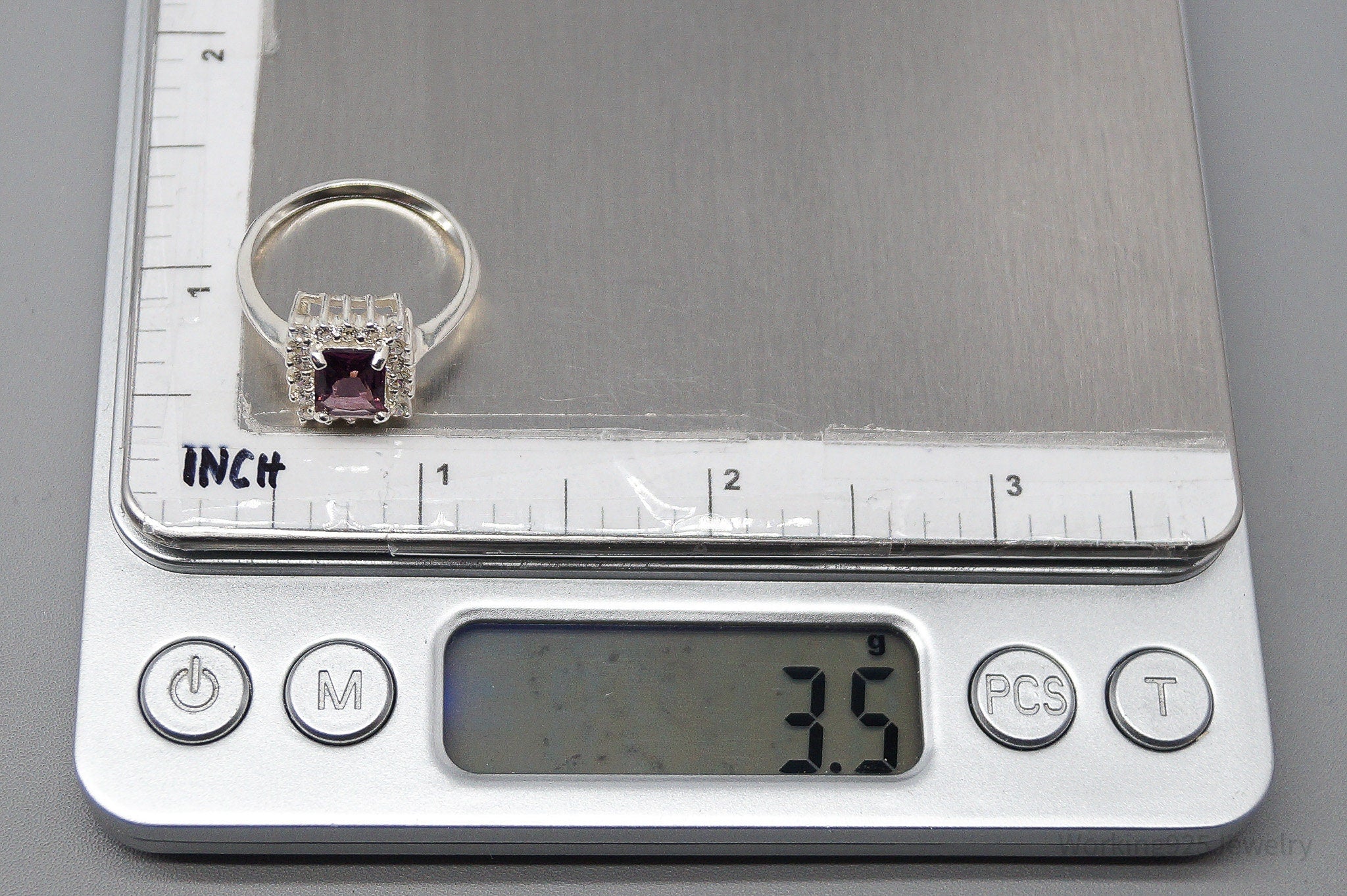 Vintage Amethyst Cubic Zirconia Sterling Silver Ring - Size 8.75