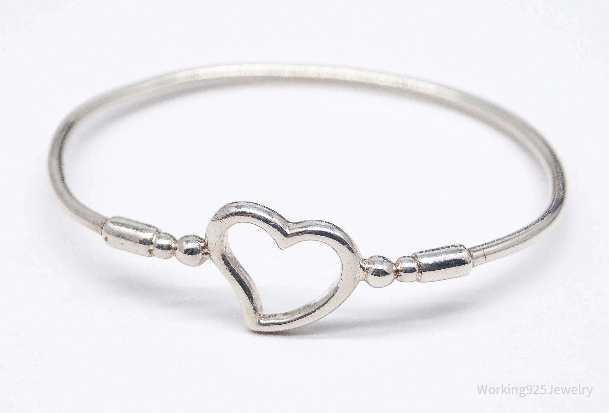 Vintage Open Heart Sterling Silver Bangle Bracelet - 5.5"