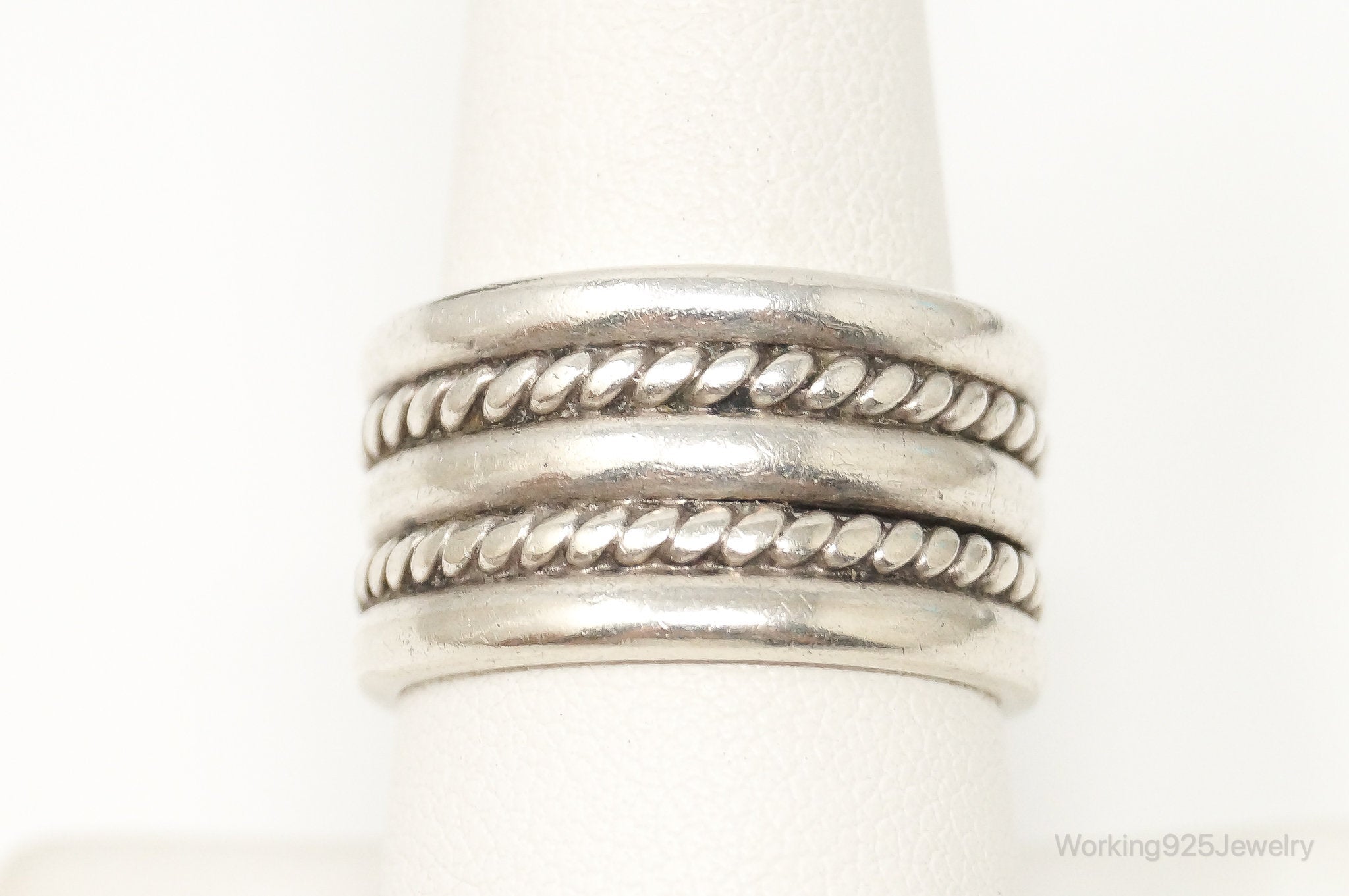 Vintage Modern Braid Rope Sterling Silver Band Ring - Size 9