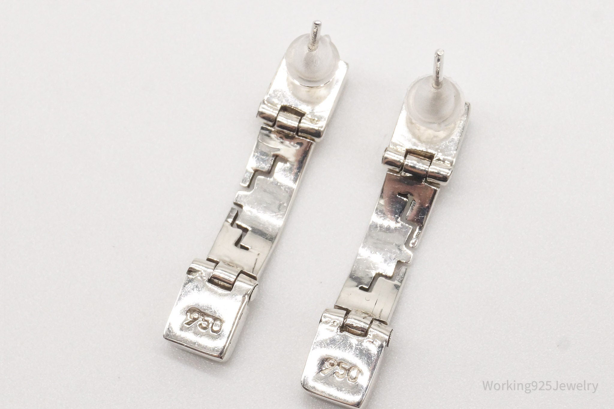 Vintage Mexican White Opal Aztec 950 Silver Earrings