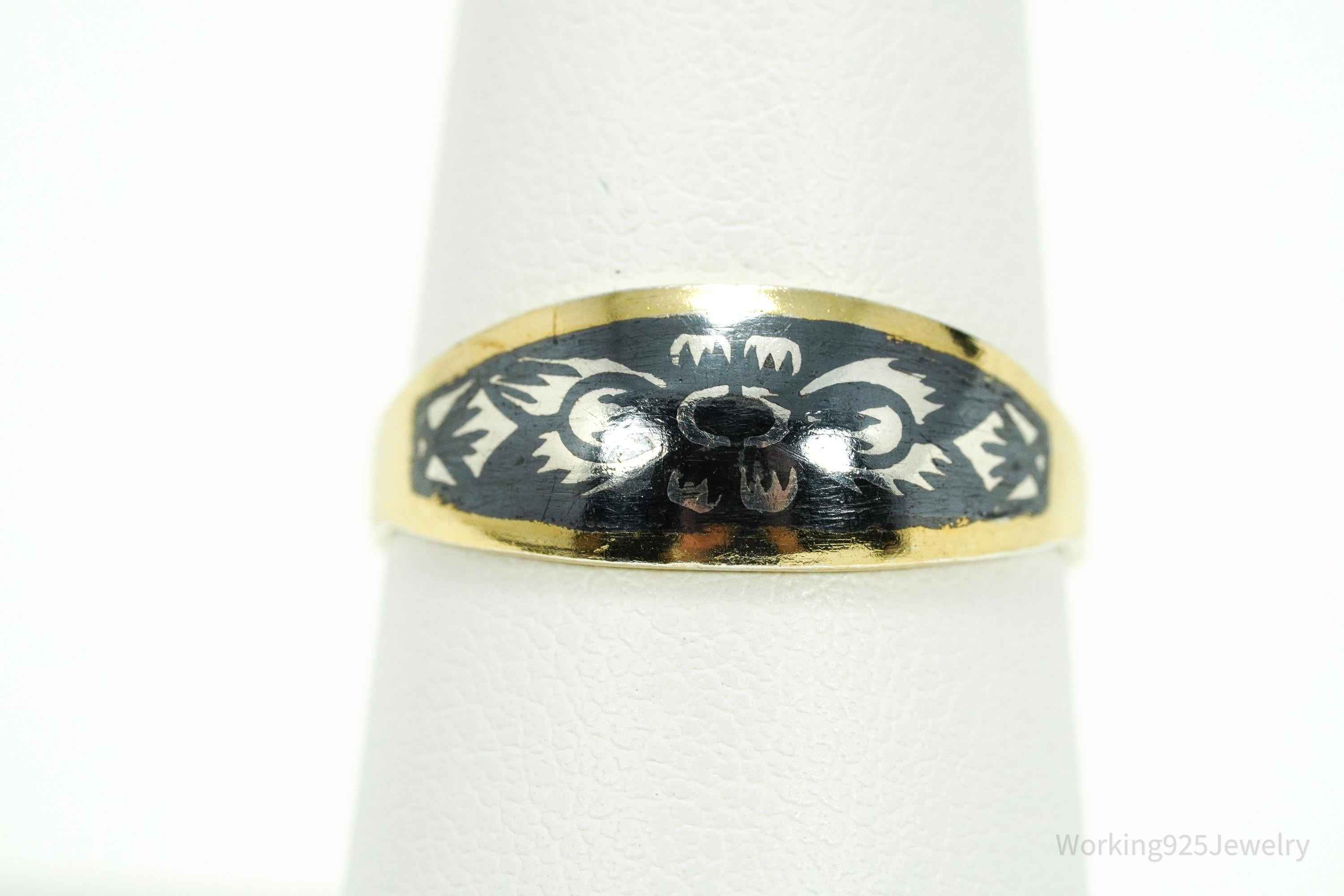 Antique Early 1900s Russian Gold Washed Sterling Silver Ring - Size 7.5