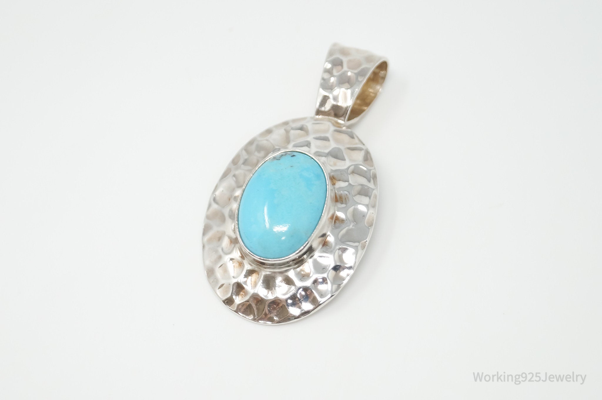 Vintage Southwestern Turquoise Hammered Sterling Silver Necklace Pendant