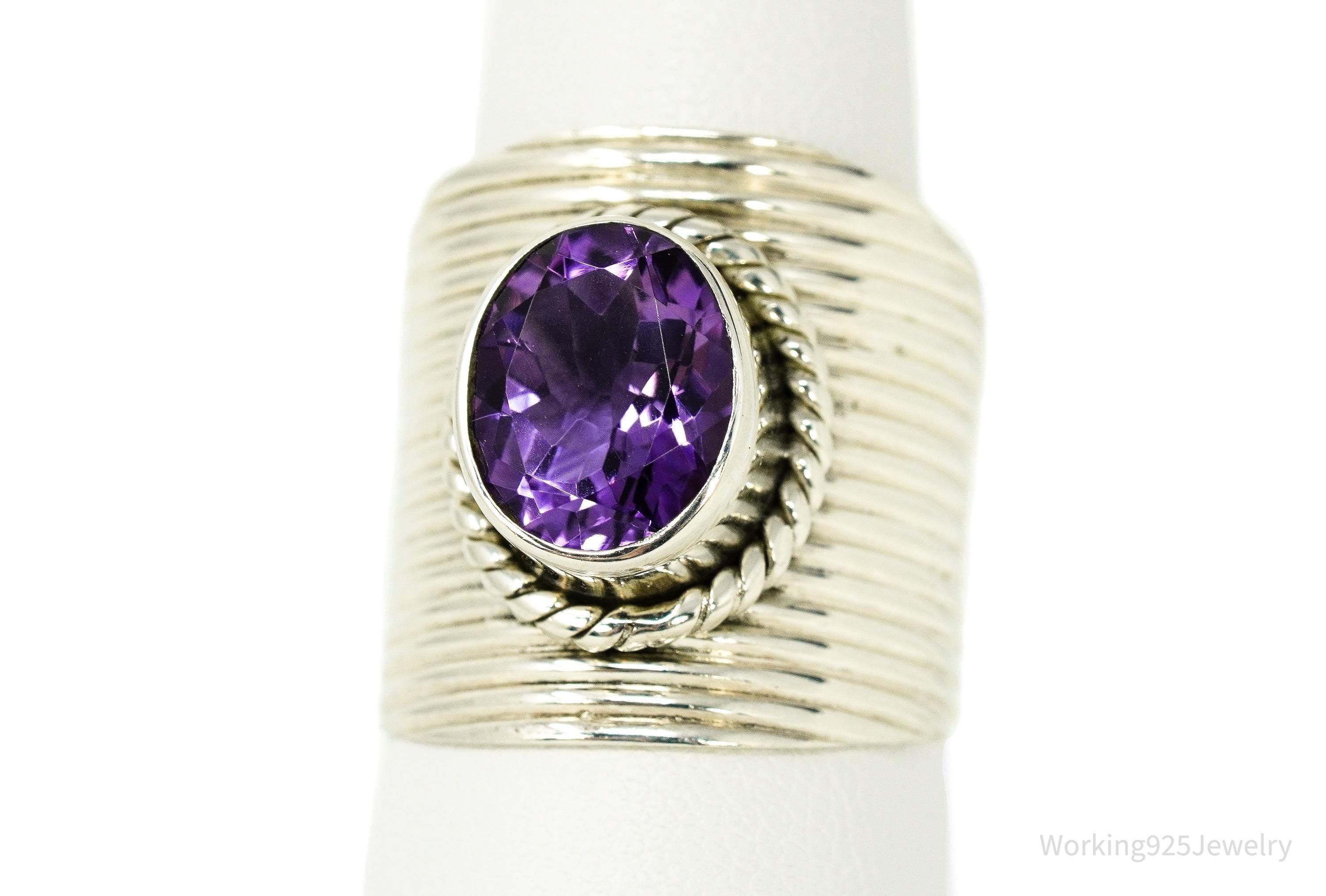 Vintage Amethyst Sterling Silver Ring - Size 8.25