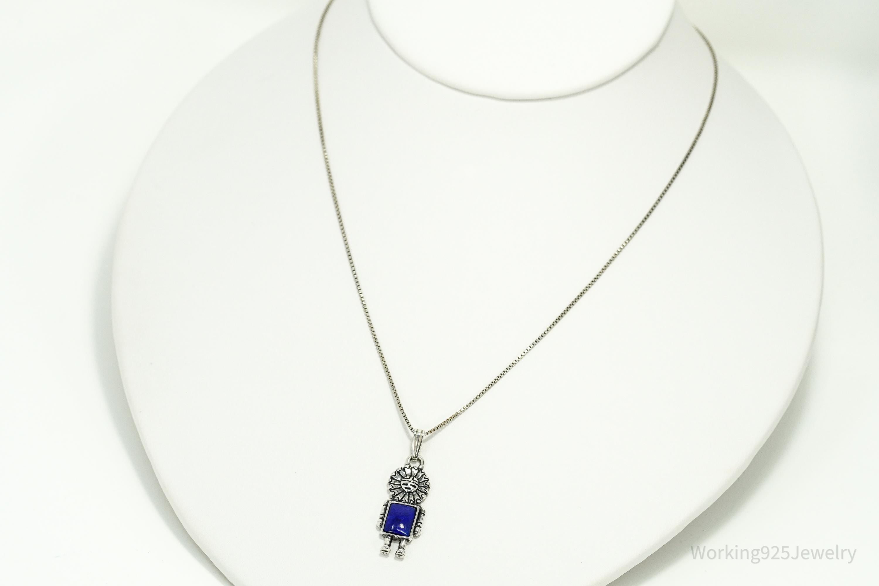 Vintage Native Carolyn Pollack Lapis Lazuli Tawa Sterling Silver Necklace 18"