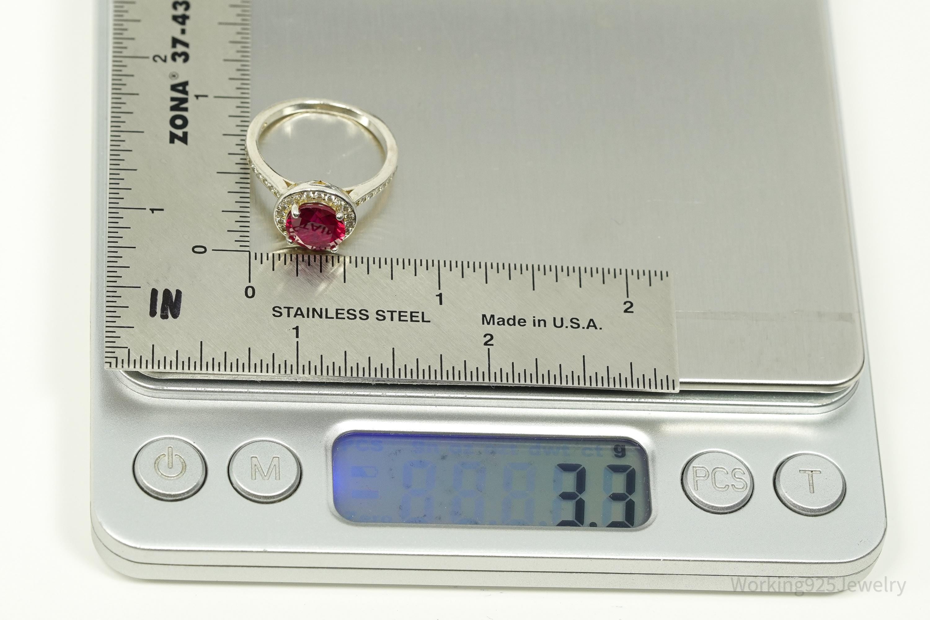Vintage Ruby & Cubic Zirconia Sterling Silver Ring - Size 7