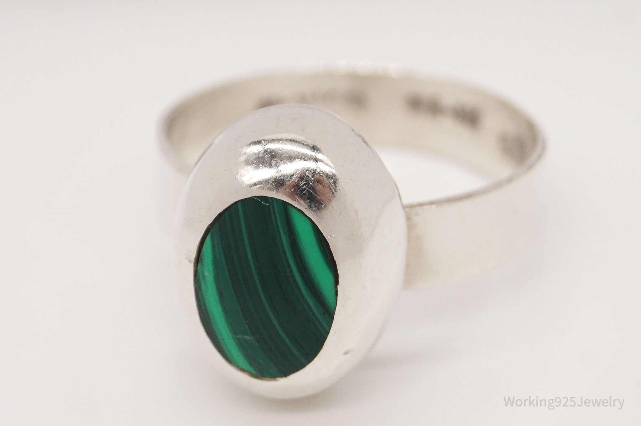 Vintage Mexico Malachite Sterling Silver Ring - Size 11.25