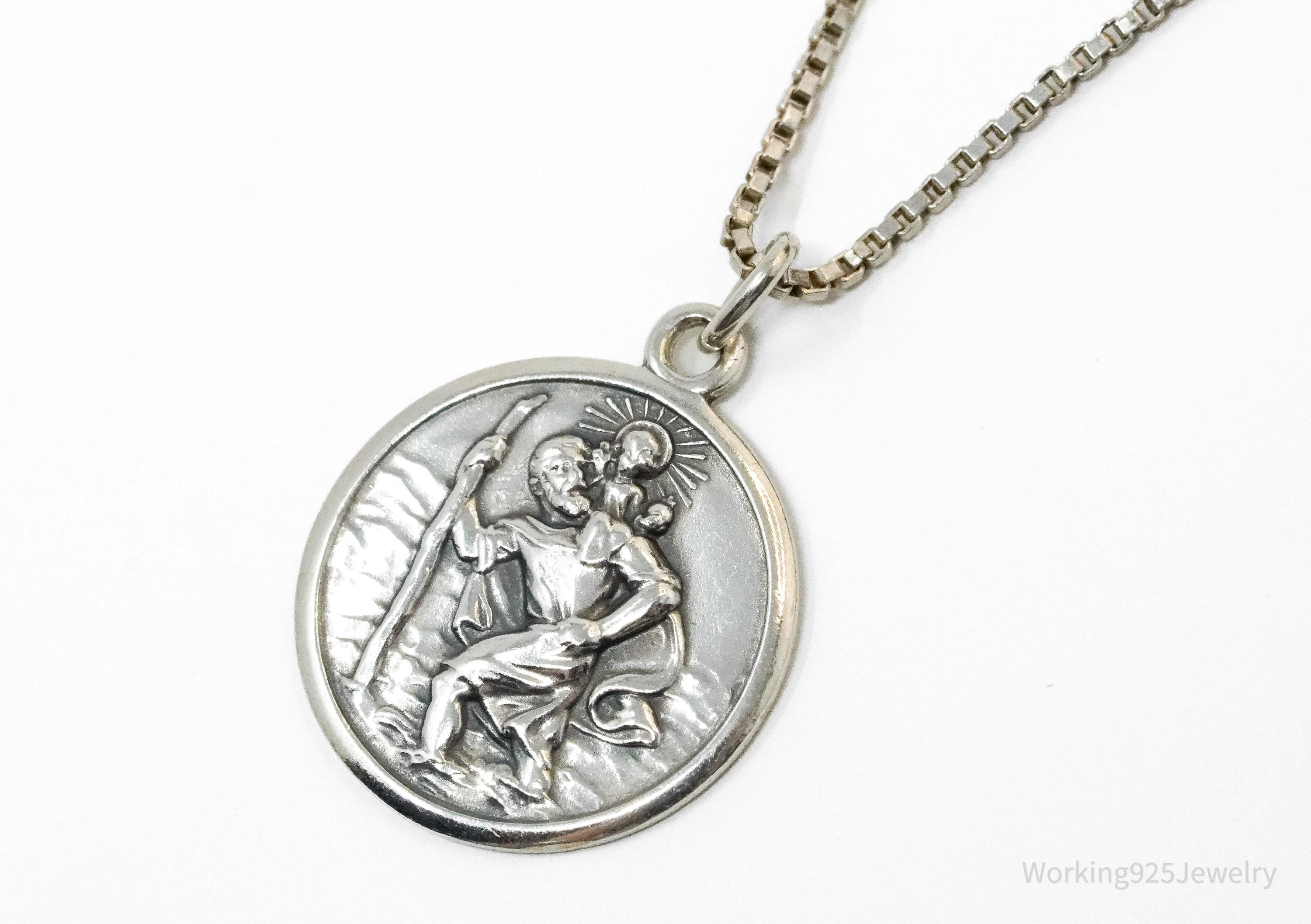 Vintage Saint Christopher 835 Silver Pendant On Sterling Silver Necklace 18"