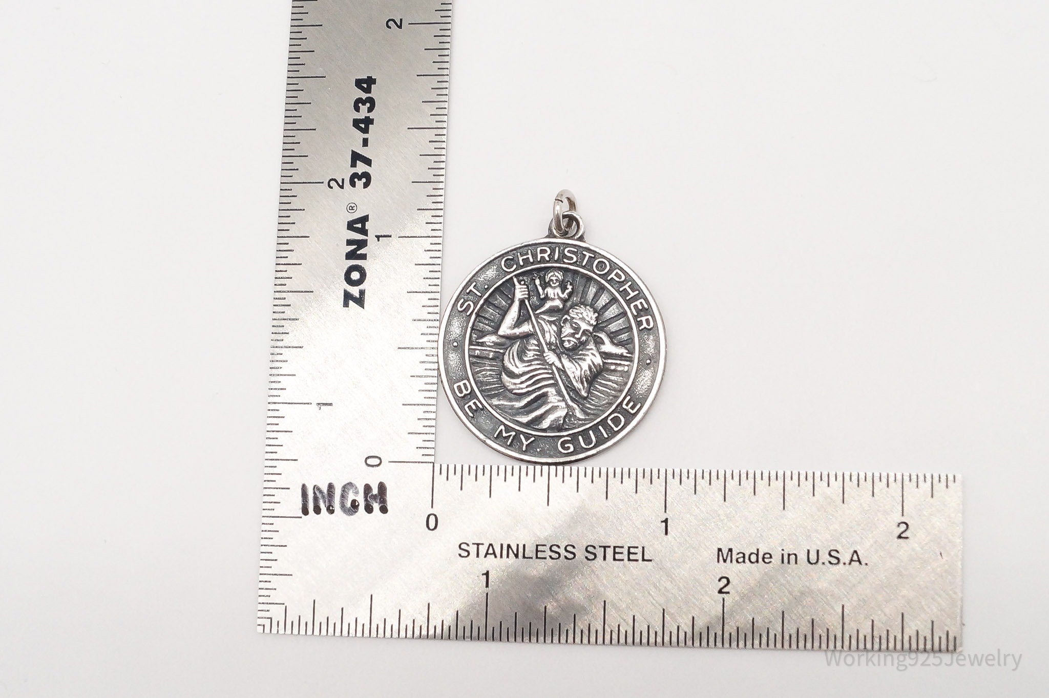 Antique Large "Saint Christopher Be My Guide" Sterling Silver Pendant