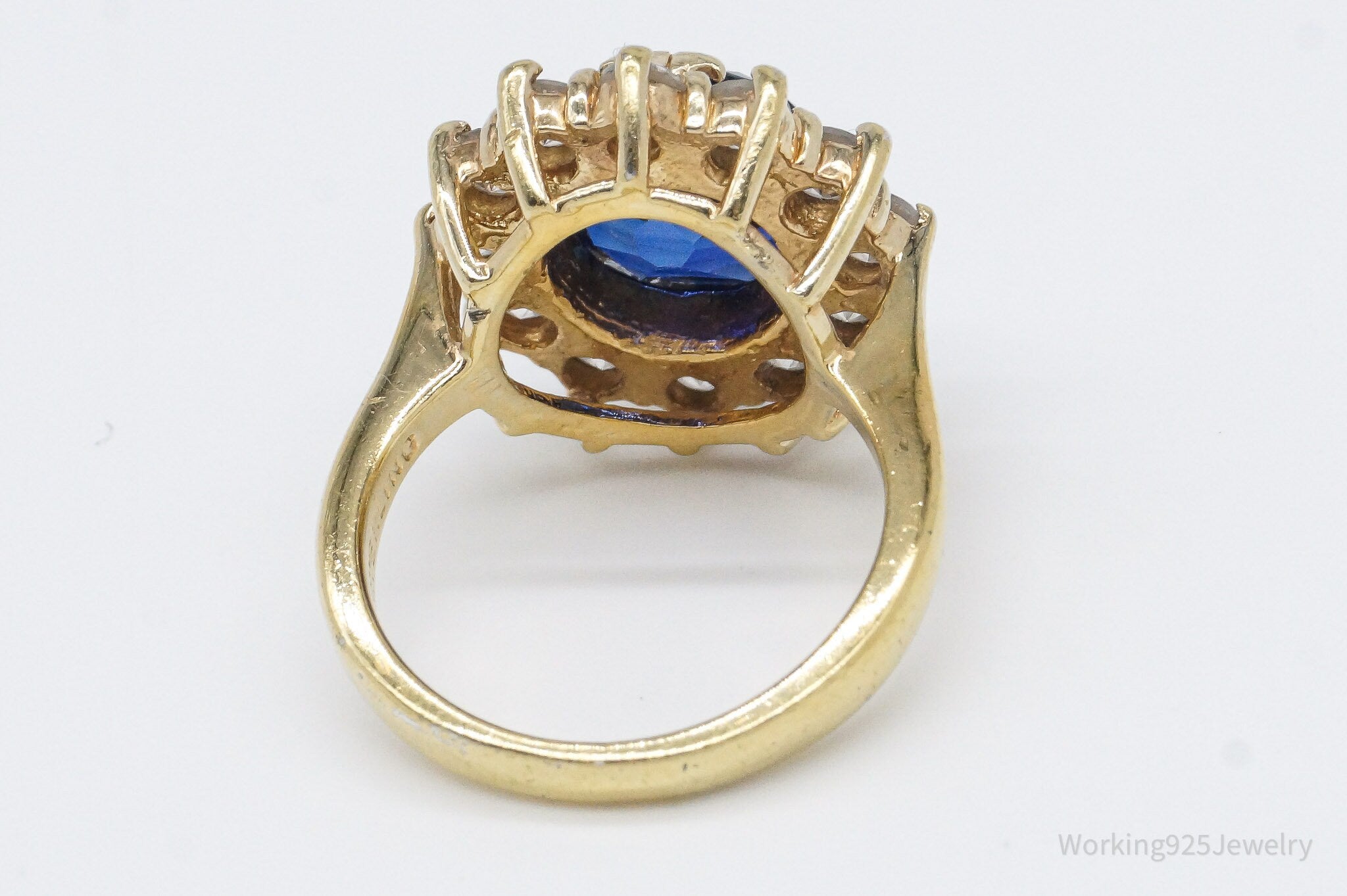 Vintage Lab Sapphire Cubic Zirconia Gold Over Sterling Silver Ring Size 7.5