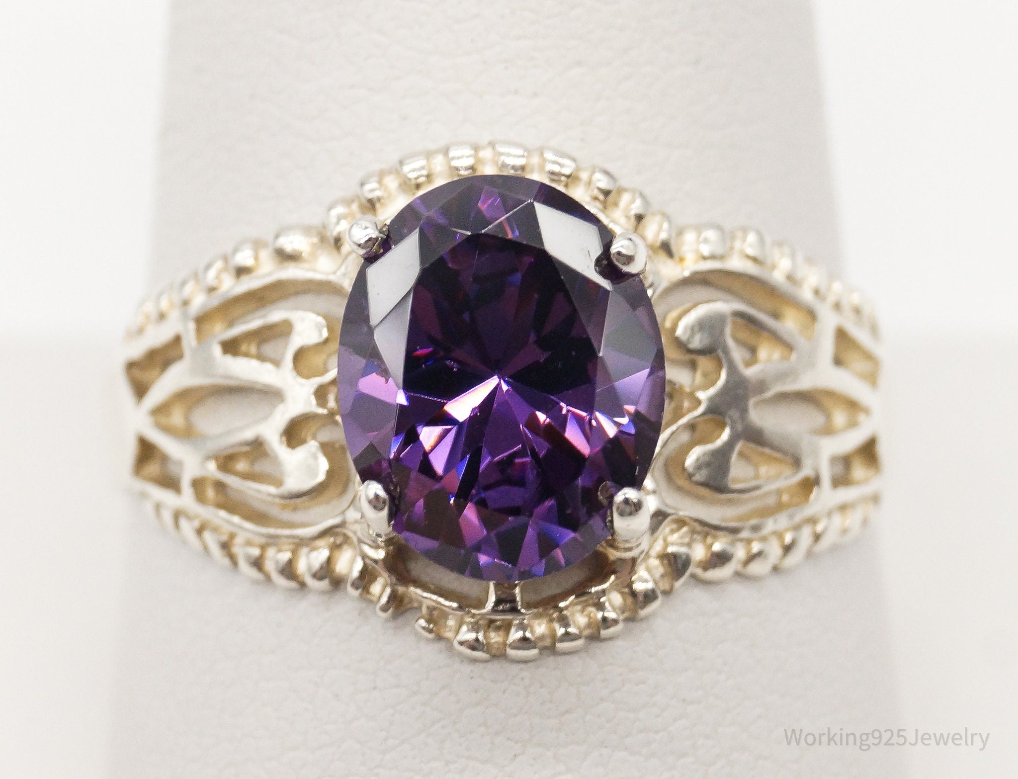 Vintage Purple Cubic Zirconia Sterling Silver Ring - Size 10.25