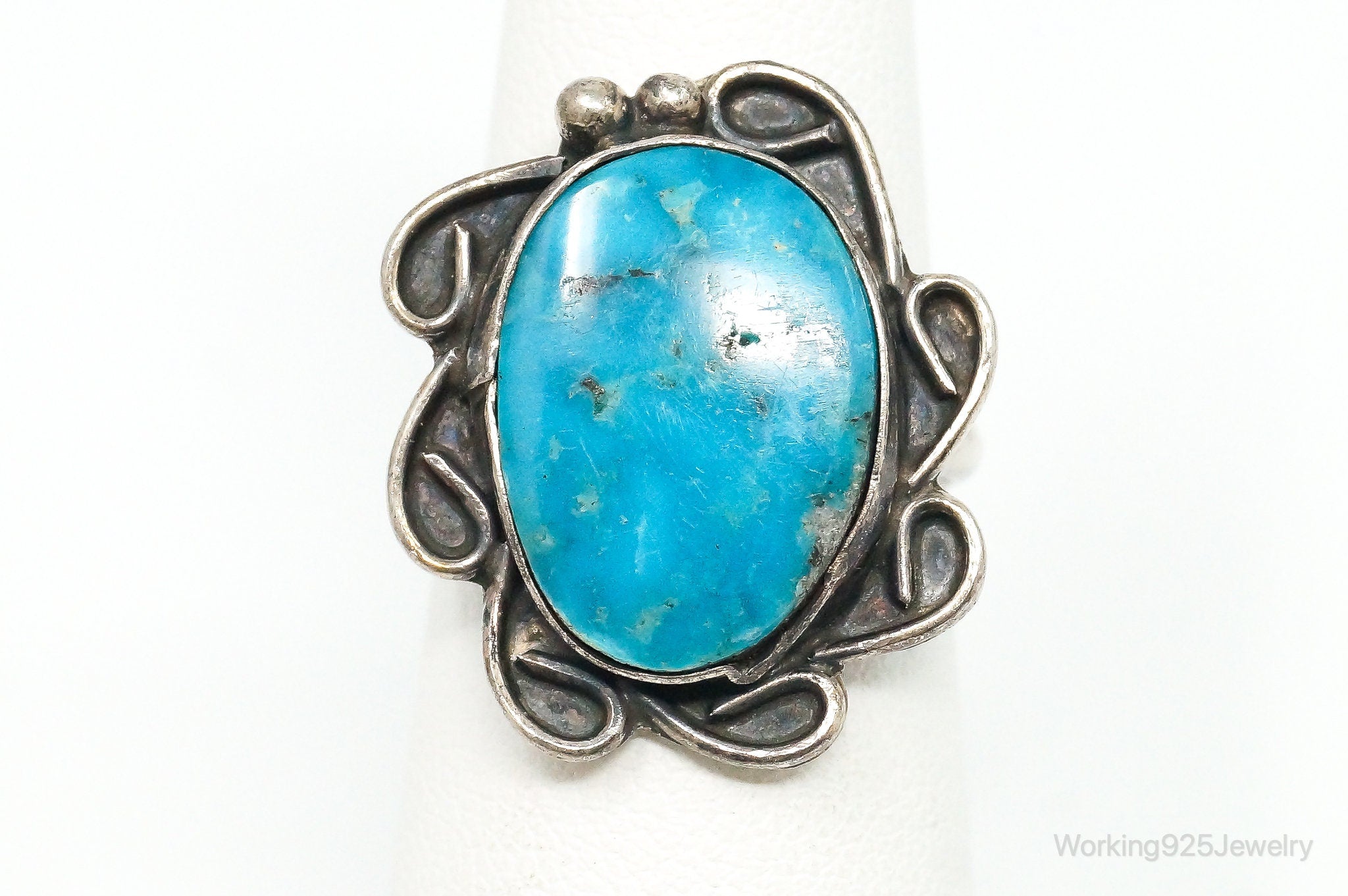 Vintage Native American Turquoise Unsigned Sterling Silver Ring - Size 6.75