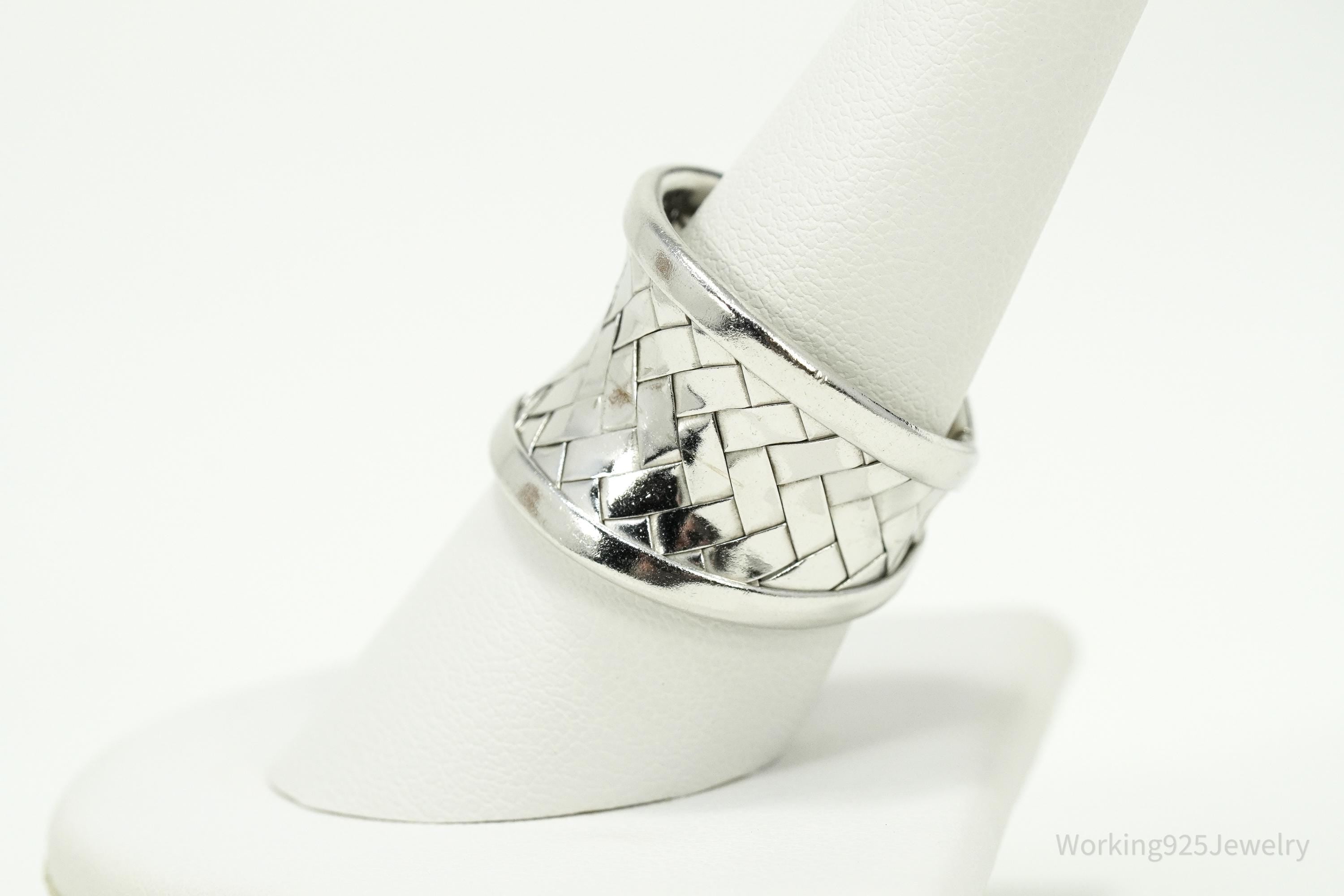 Vintage Basket Weave Sterling Silver Band Ring - Size 8.75