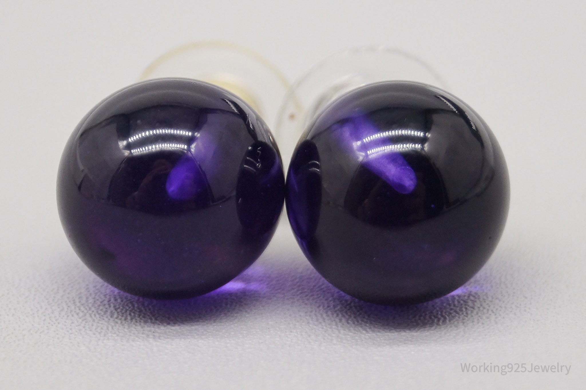 Vintage Large Mid Century Purple Plastic Orbs Silver Earrings