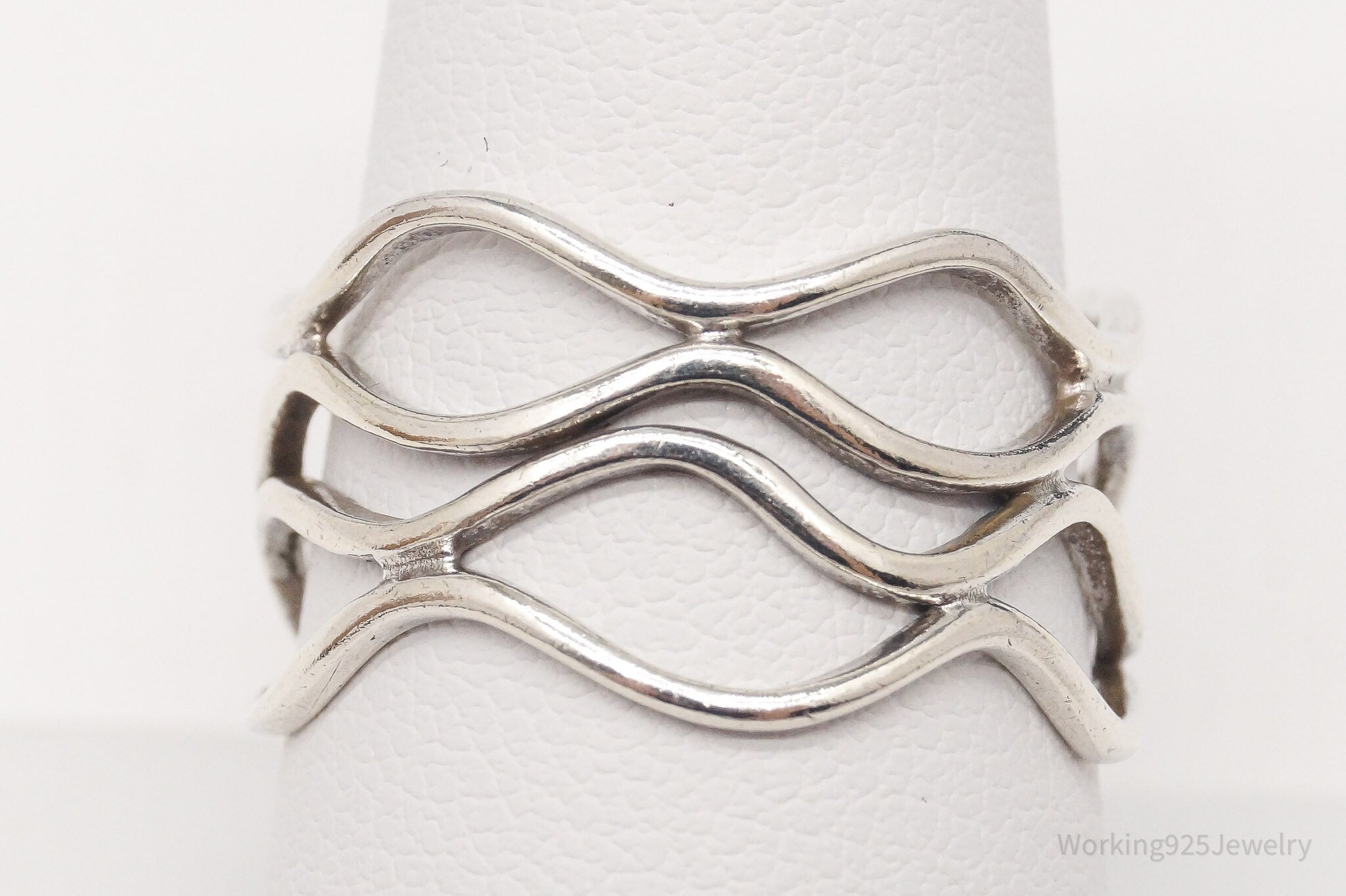 Vintage Modernist Style Waves Sterling Silver Ring - Size 9.25