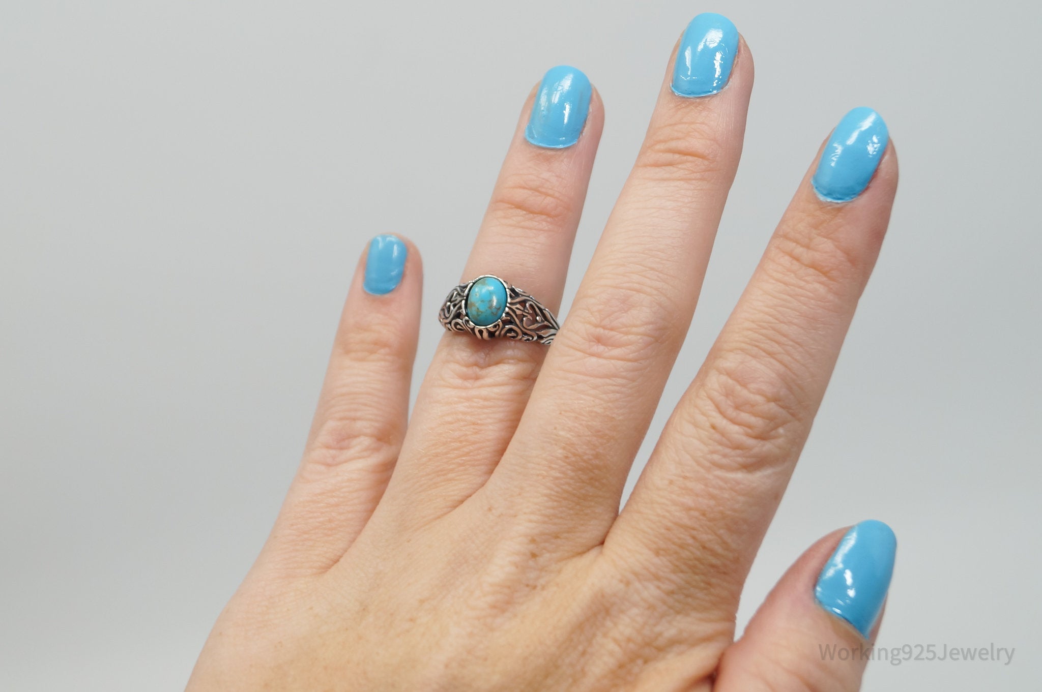 Vintage Southwestern Style Turquoise Sterling Silver Ring - Sz 6.25