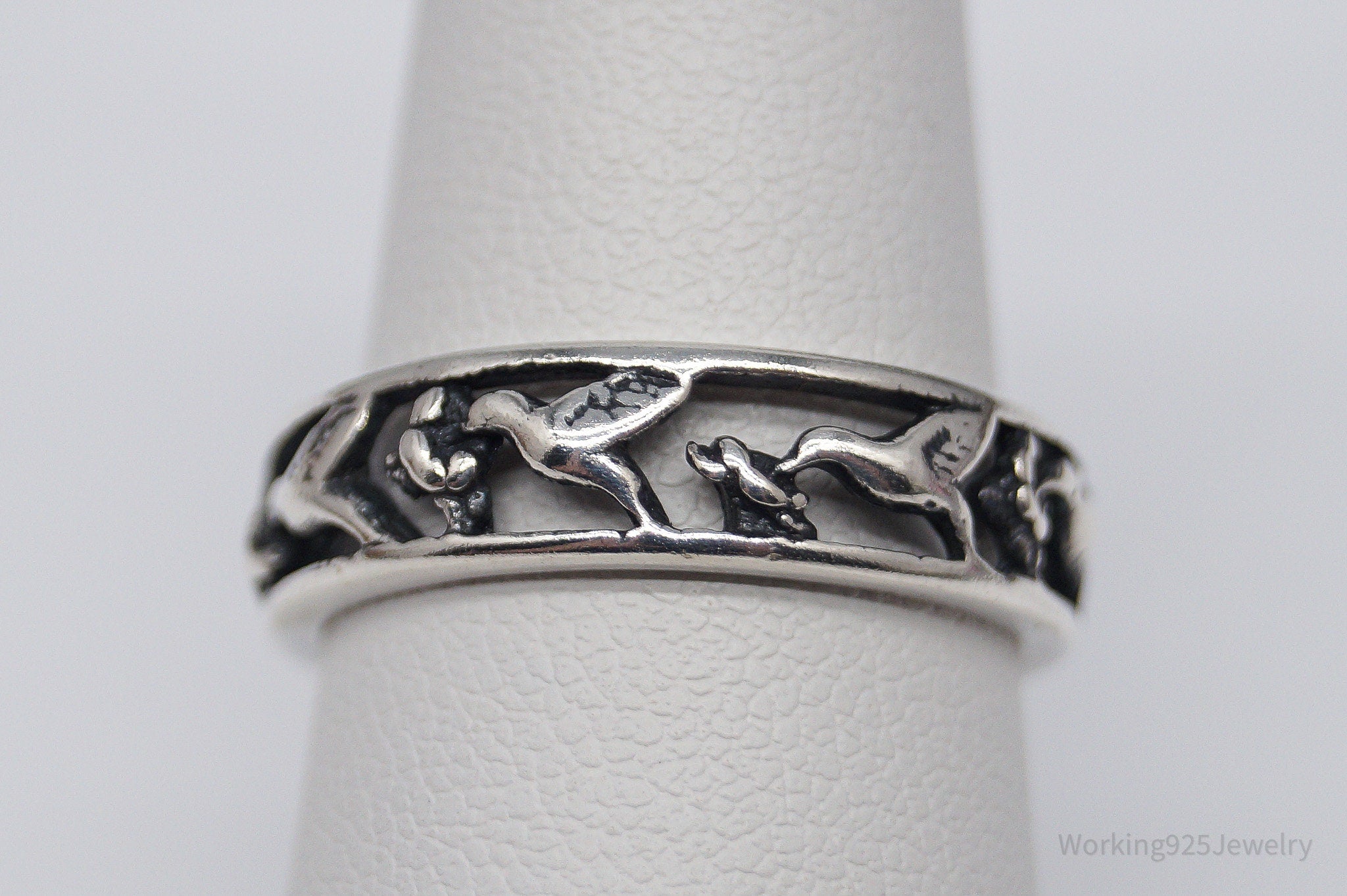Vintage Humming Birds Sterling Silver Band Ring - Size 7.75