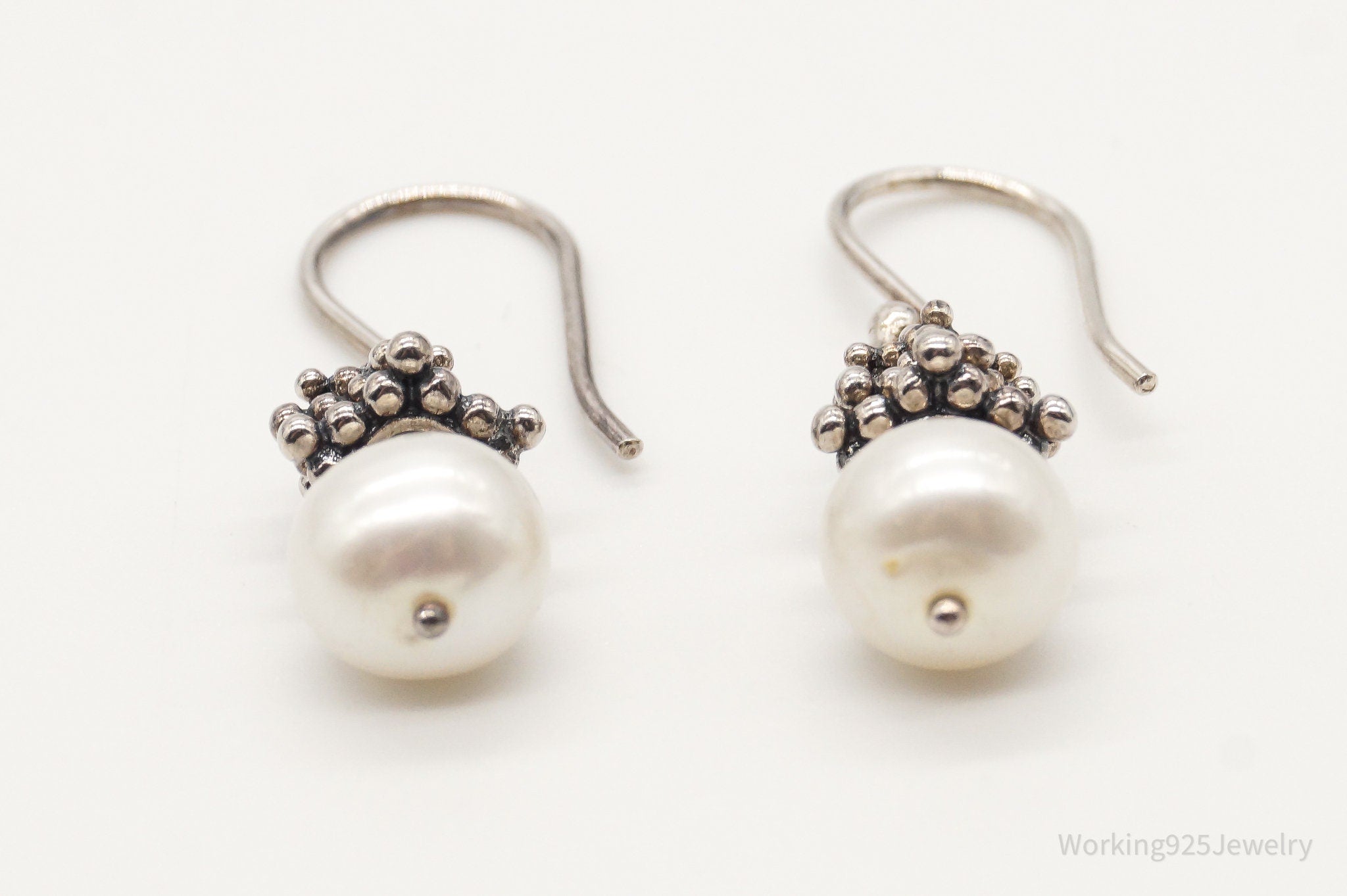 Vintage Pearl Granulated Silver Earrings