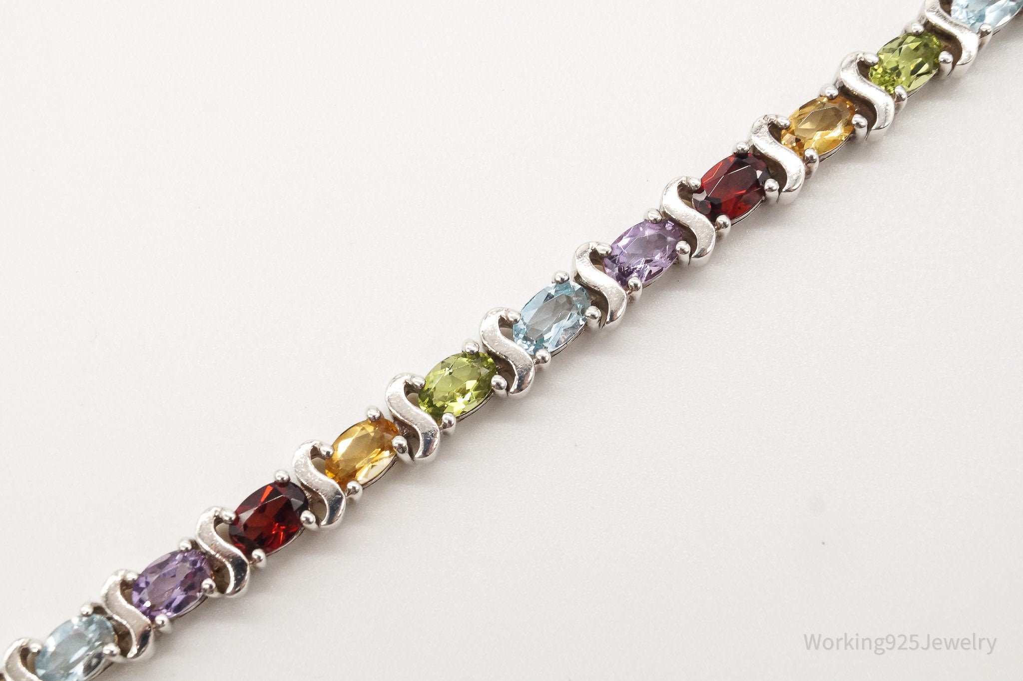 Vintage Multi Gemstones Sterling Silver Bracelet