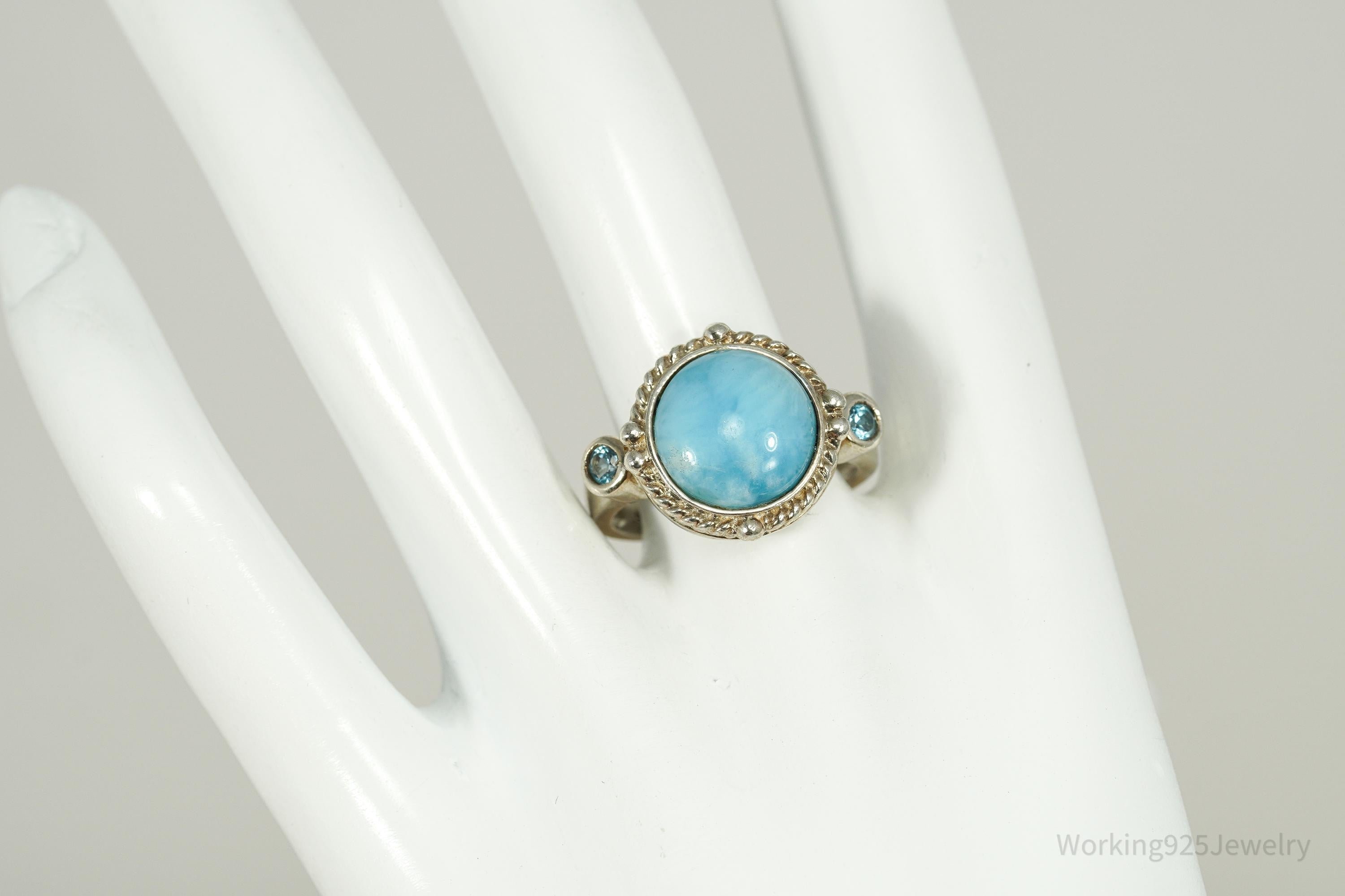 Vintage Blue Larimar & Blue Topaz Sterling Silver Ring - Size 9