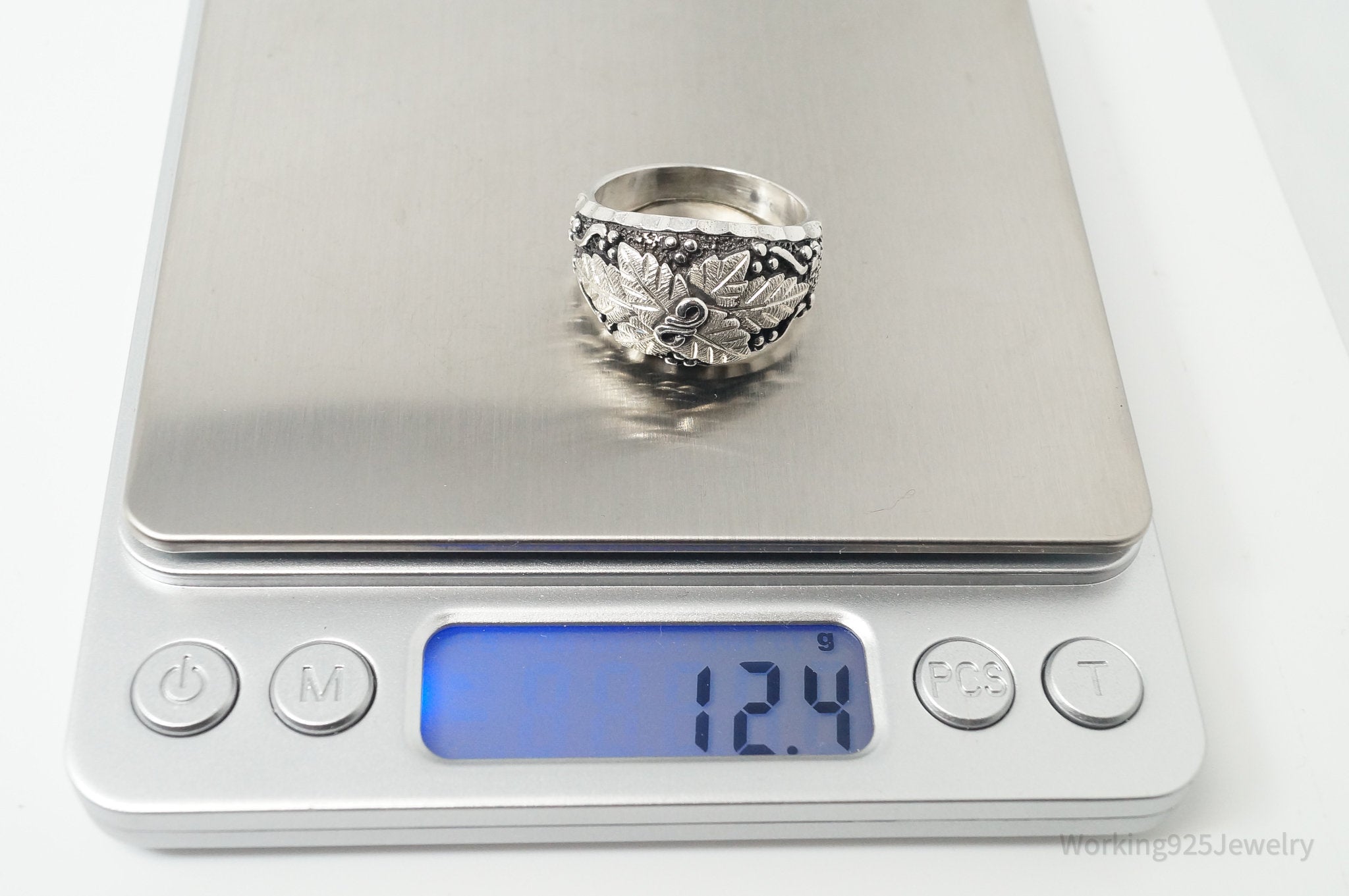 Antique Designer WM Co Grape Vine Sterling Silver Ring - Size 12